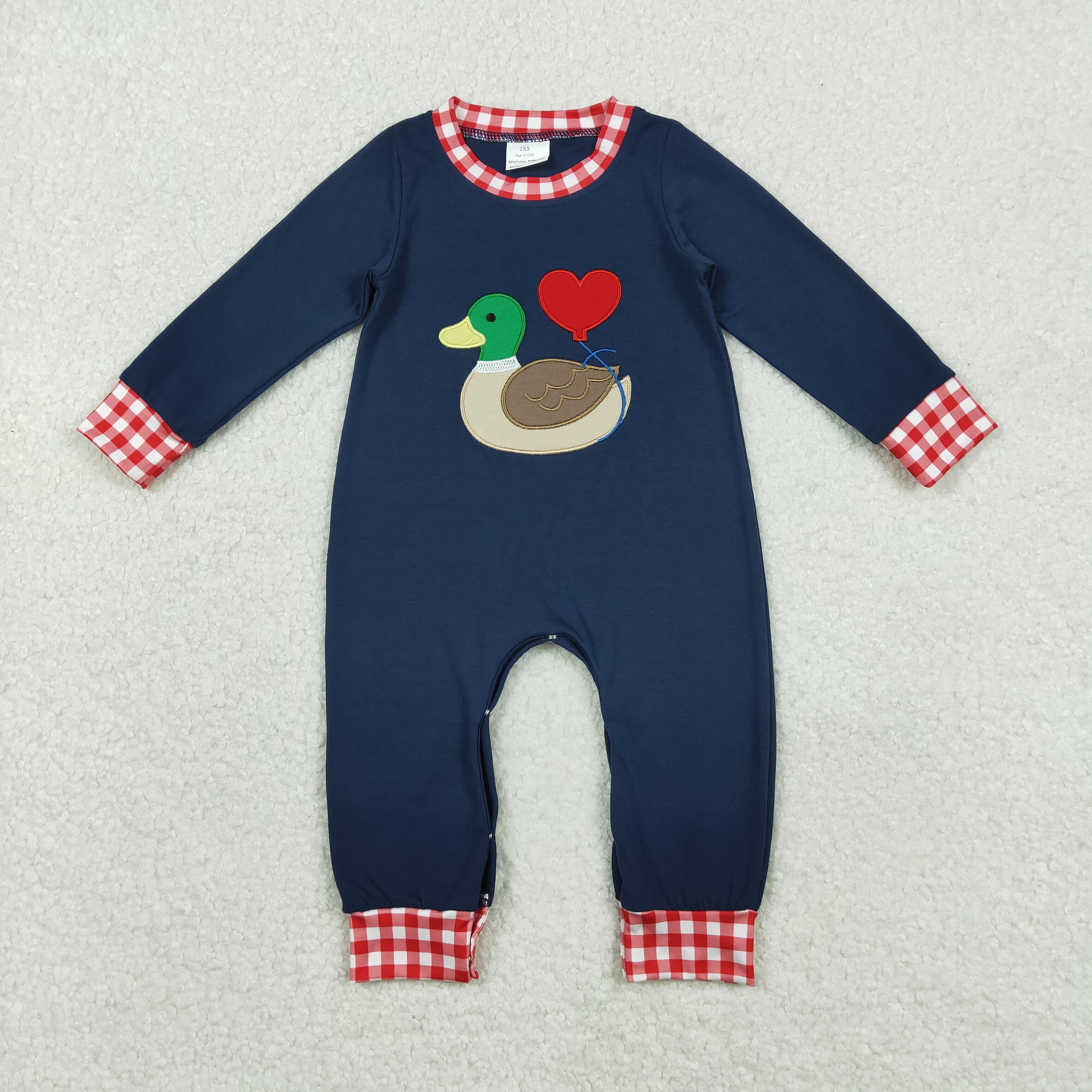 LR2721 RTS baby boy clothes mallard love boy valentine winter embroidery romper