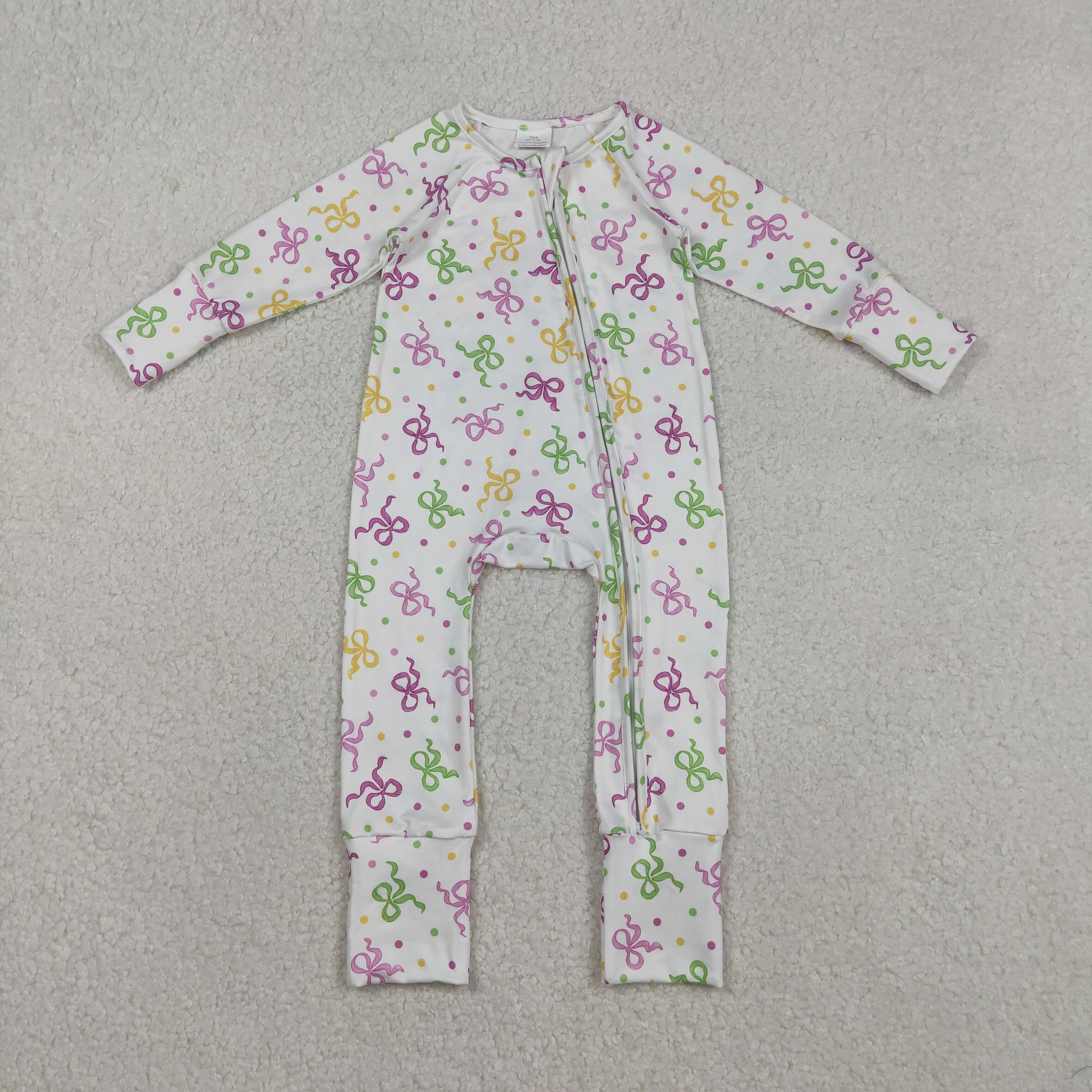 LR2735 RTS baby girl clothes bow girl mardi gras romper