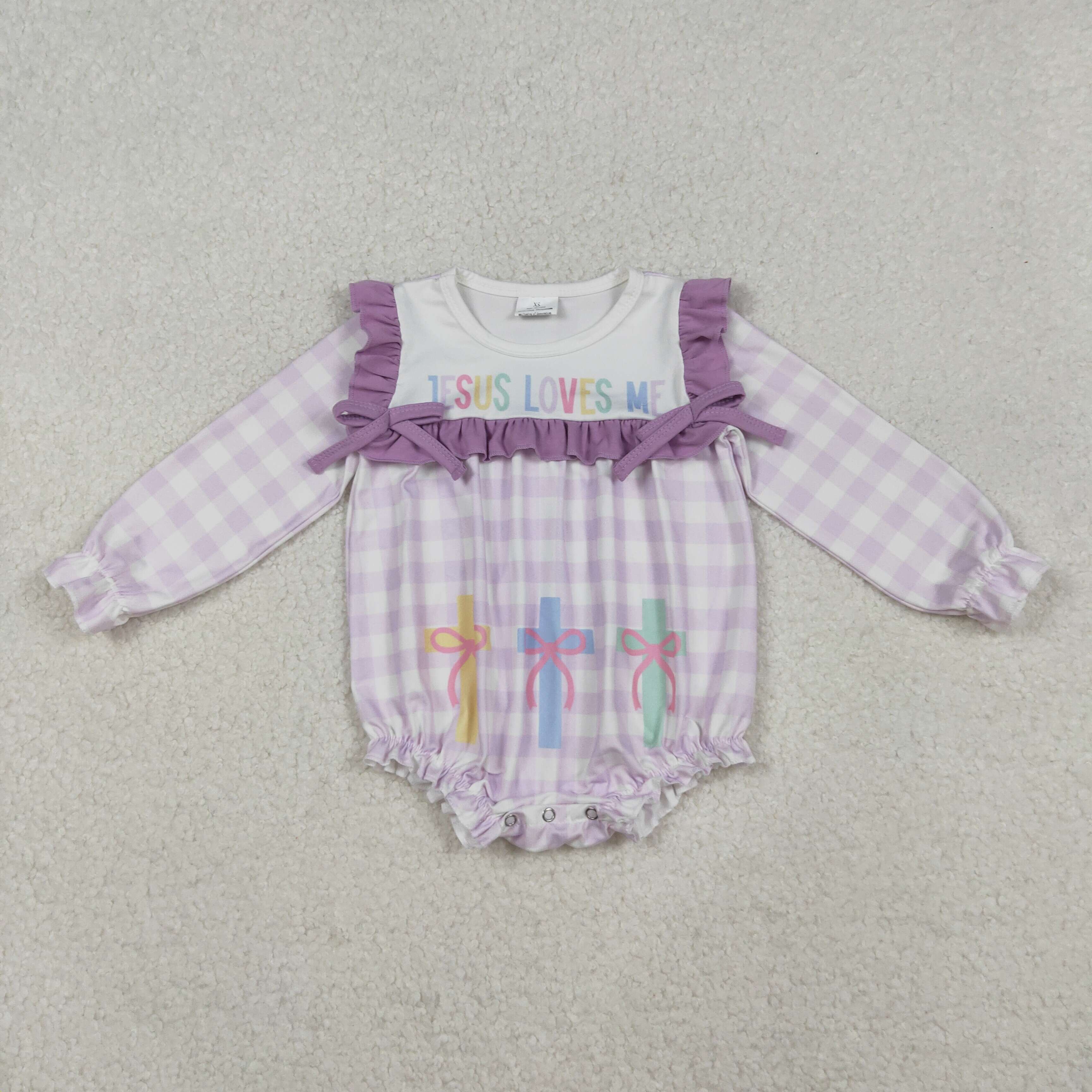 LR2740 RTS baby girl clothes Jesus loves me girl easter bubble