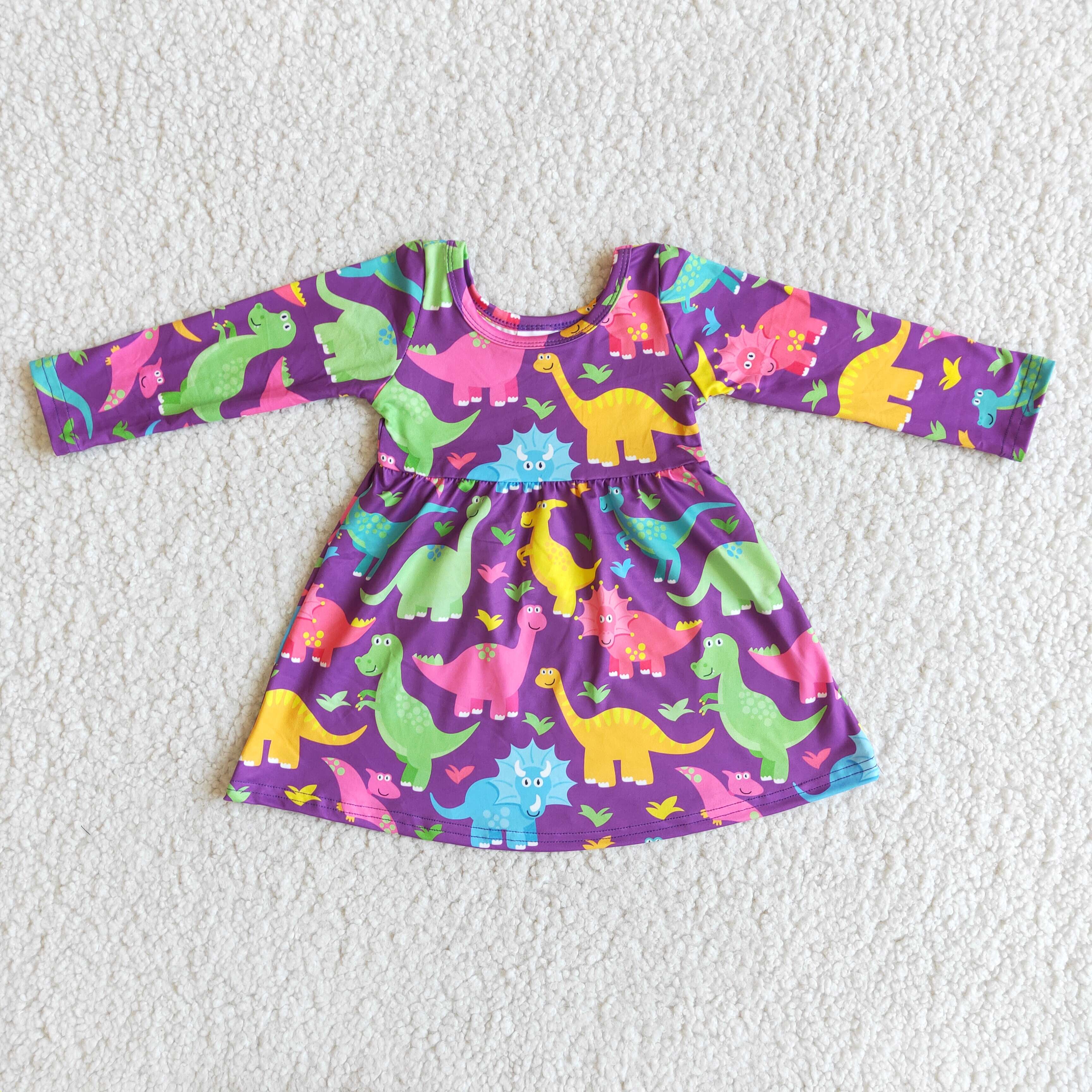 6 A3-4 girl cute colorful dinosaur winter long sleeve dress-promotion 2025.12.20 $2.99