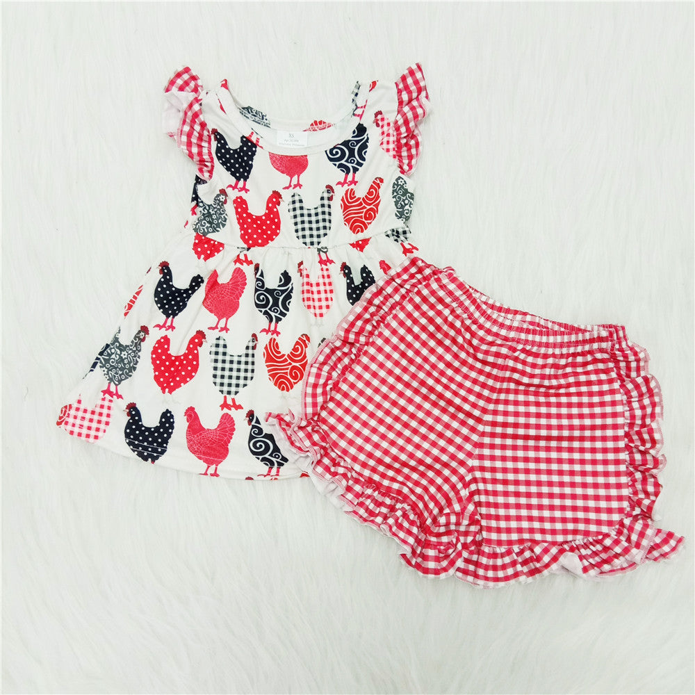 A3-22 girl  summer farm chicken flutter sleeve set--promotion 2025.4.26 $2.99