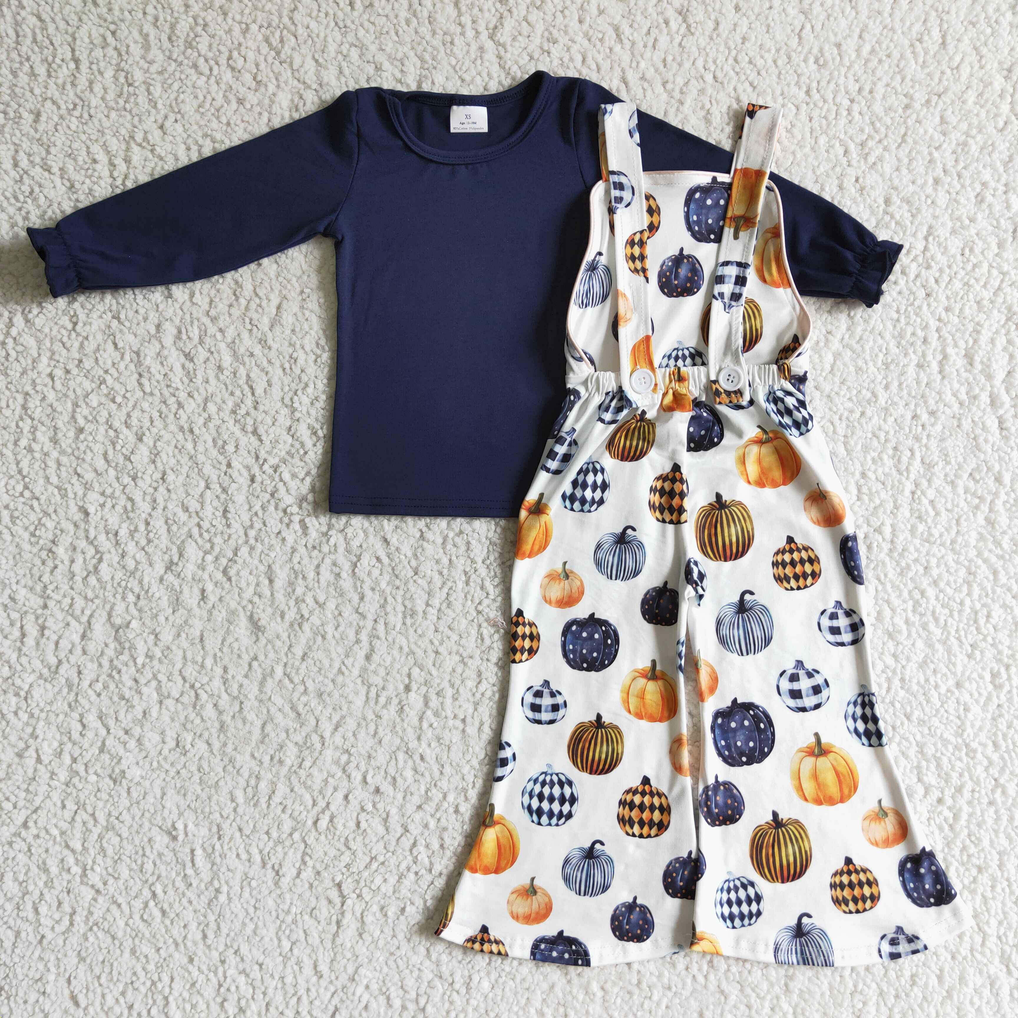 GLP0183 RTS baby girl clothes halloween baby clothes navy pumpkin outfit