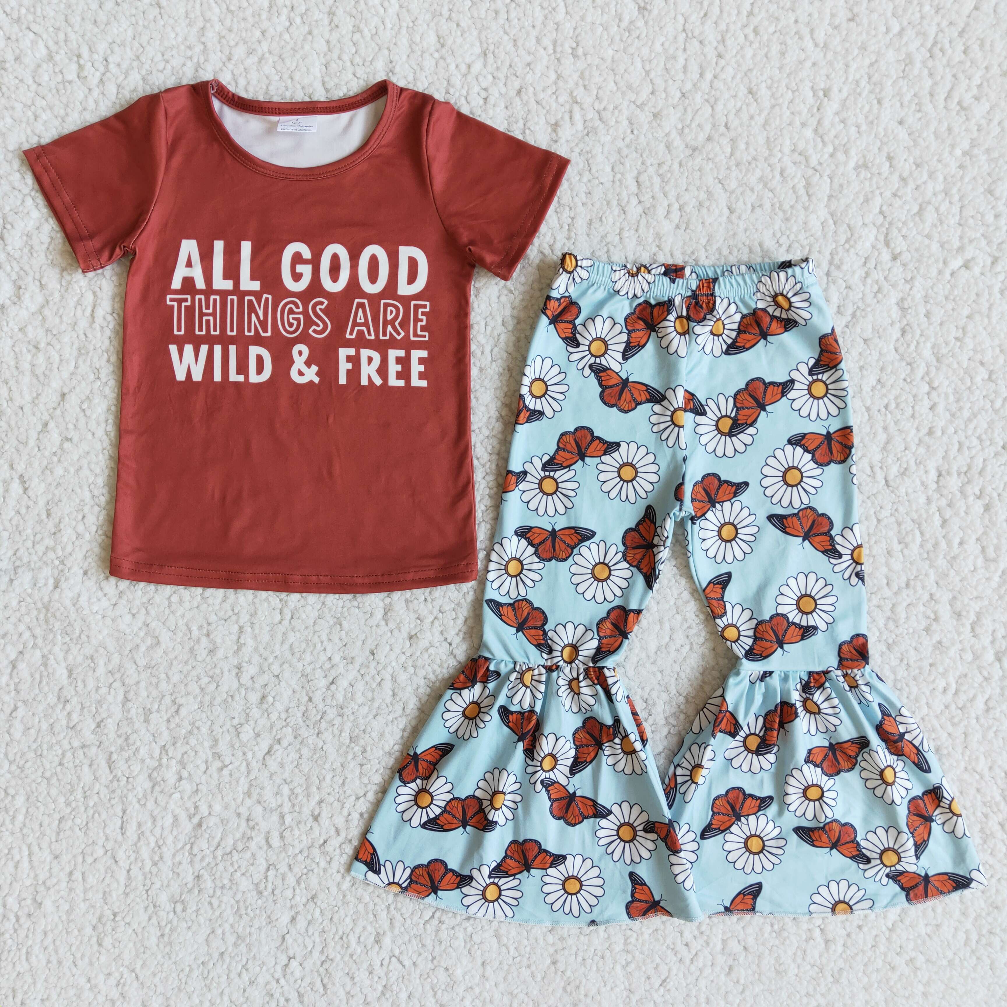 E7-28 girl all good things are wild & free fall spring short sleeve set--promotion 2025.4.19 $2.99