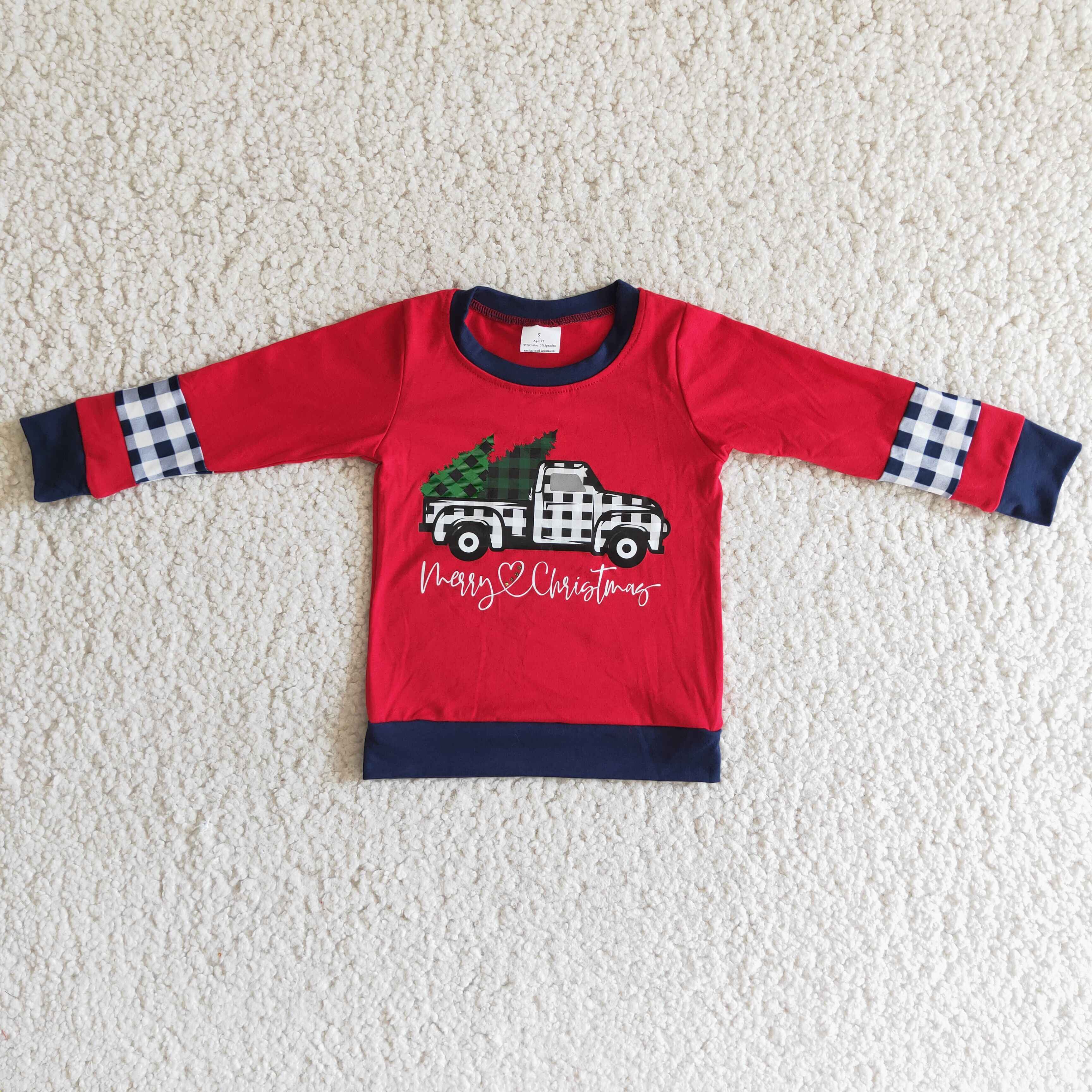 6 A6-12 baby boy clothes red tree truck christmas shirt--promotion 2024.11.2  $2.99