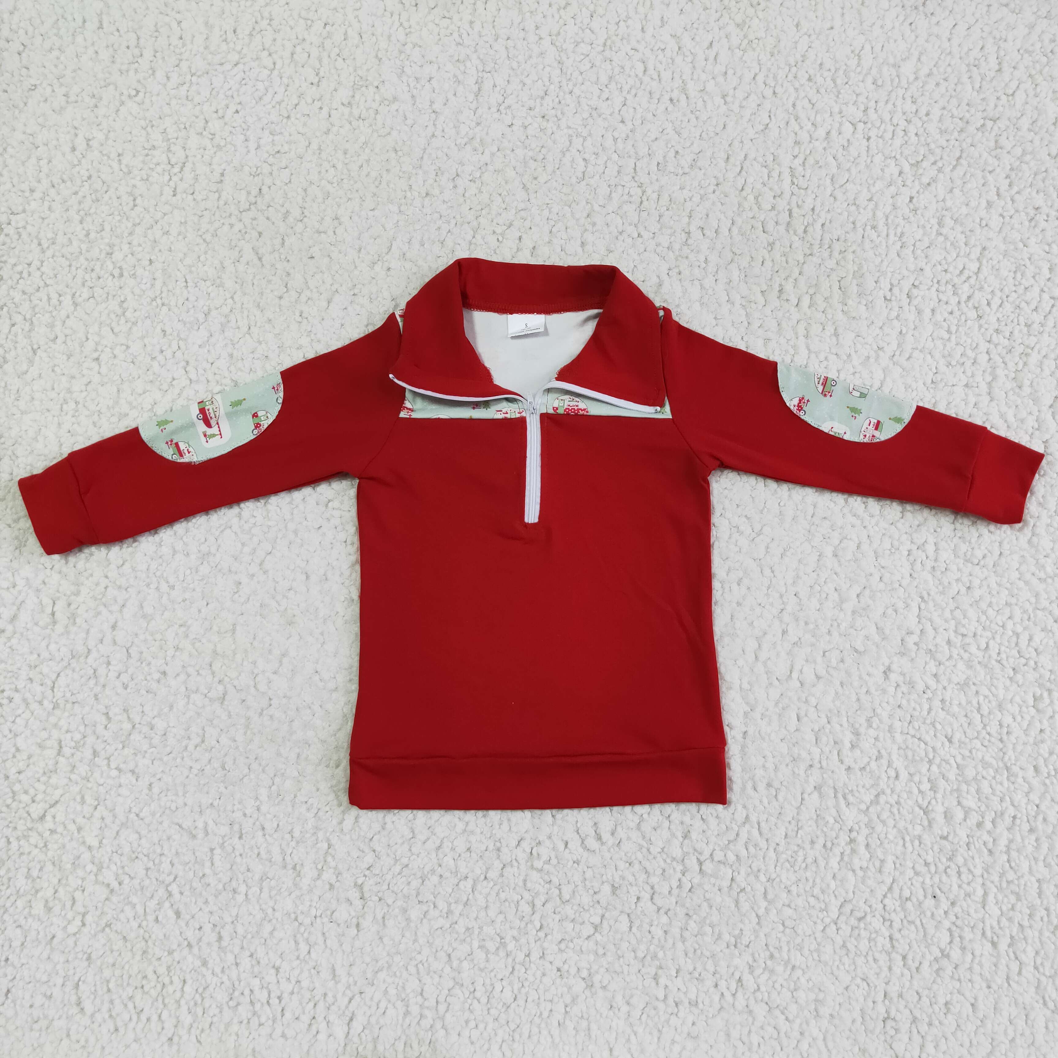 BT0047 kids clothes boys shirts red christmas zipper top-promotion 2024.11.16 $5.5