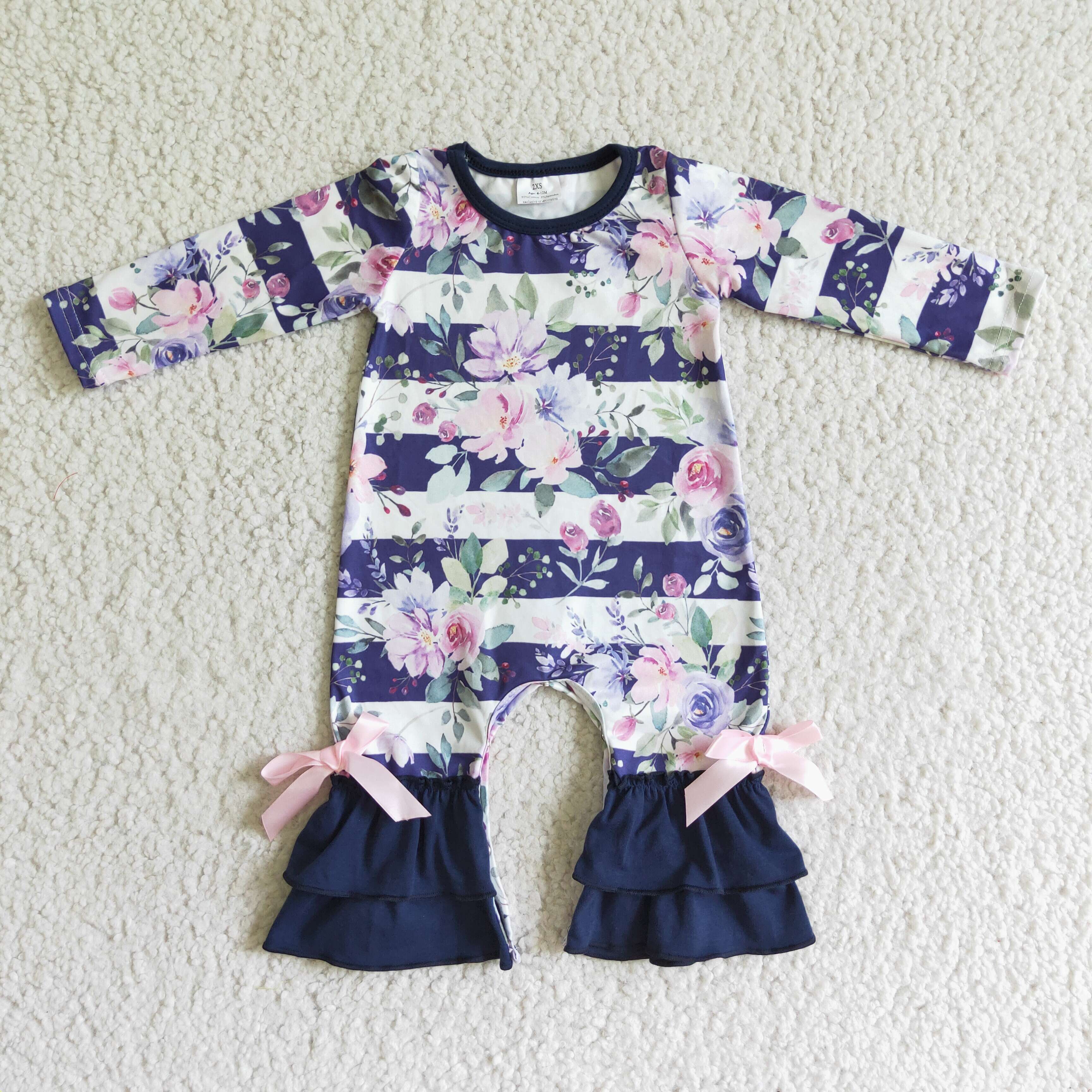 LR0063 girl winter clothes floral navy romper-promotion 2024.11.23 $5.5