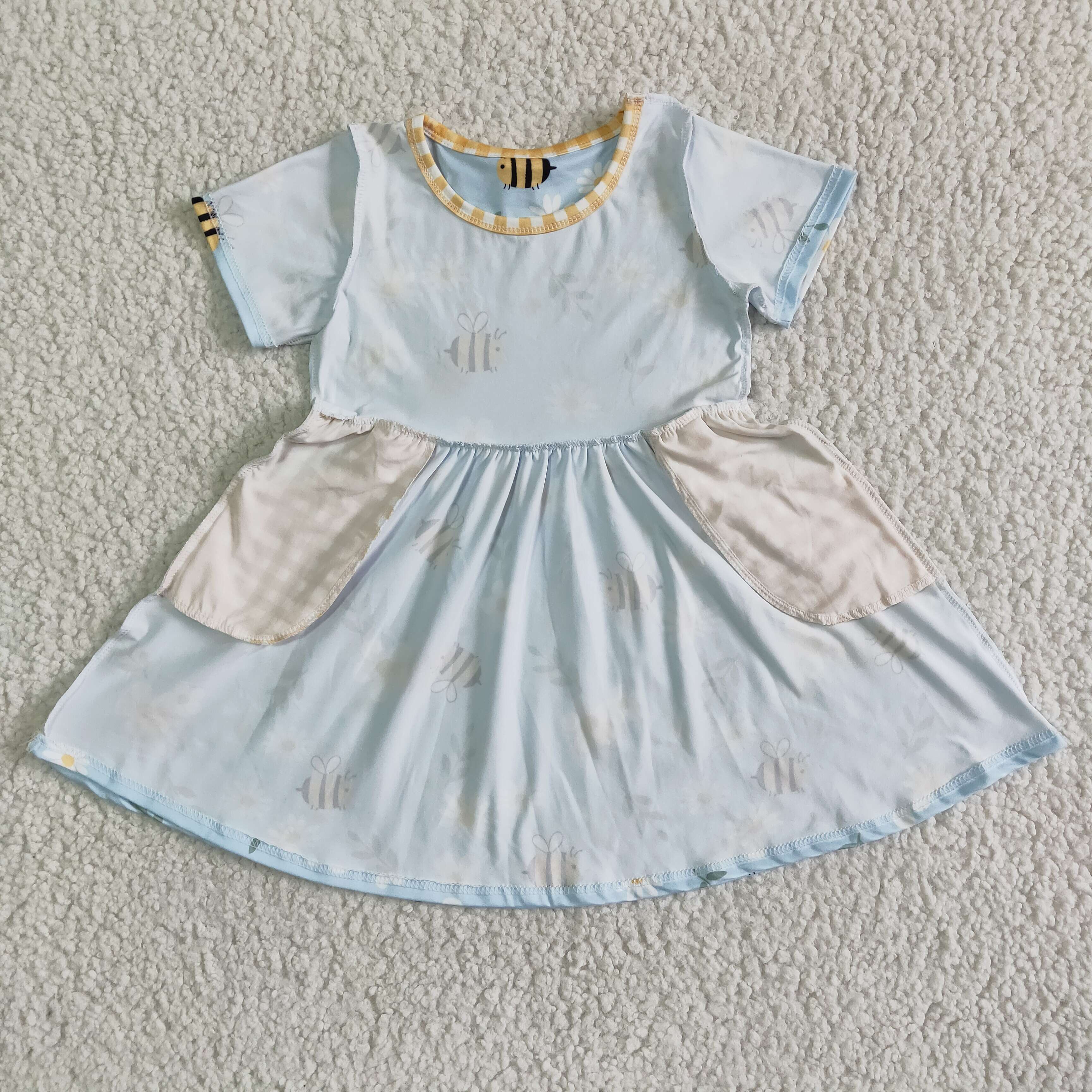 GSD0021 kids clothing summer bee farm short sleeve pocket dress--promotion 2025.6.14 $2.99