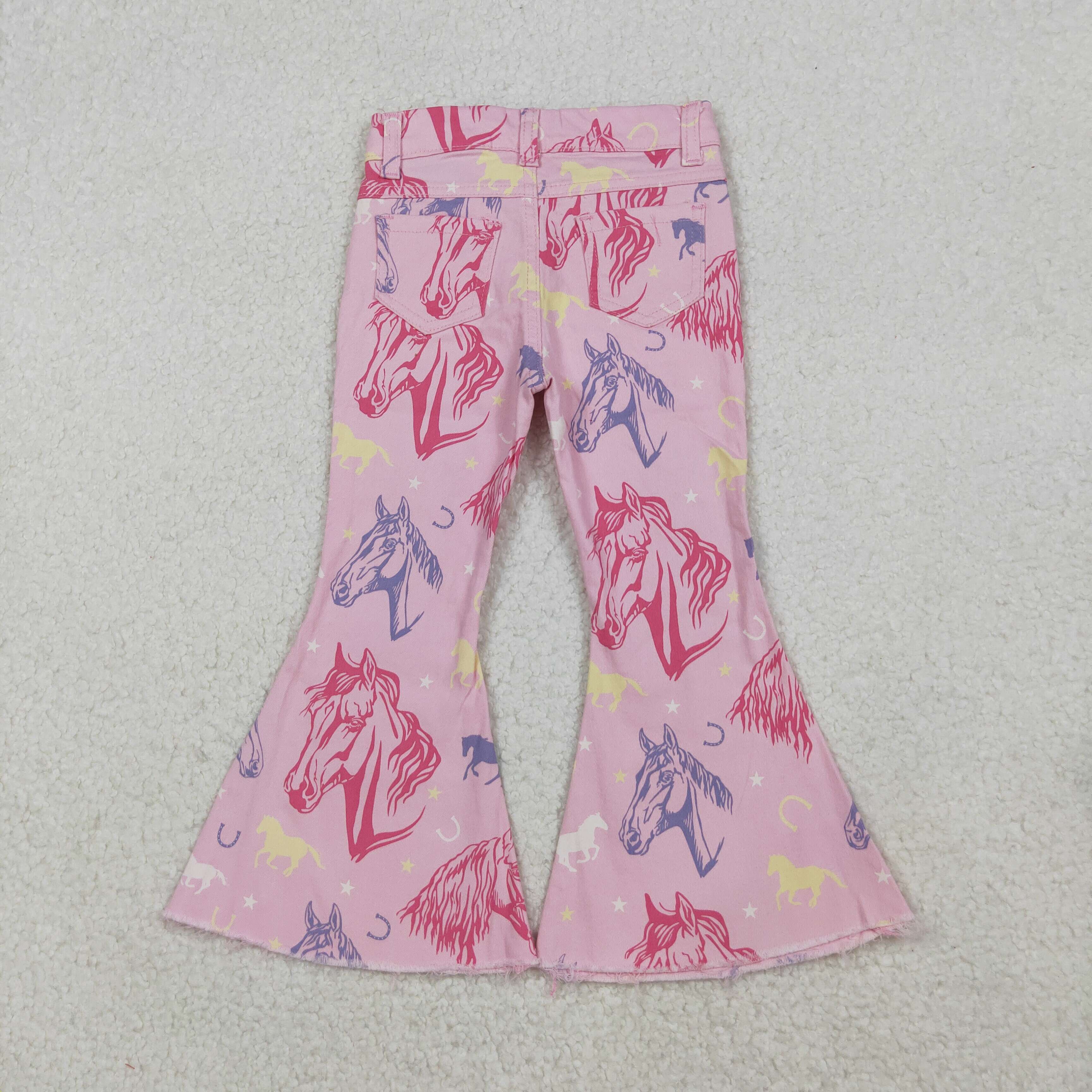 P0431 RTS baby girl clothes pink horse girl bell bottoms pants girls jeans