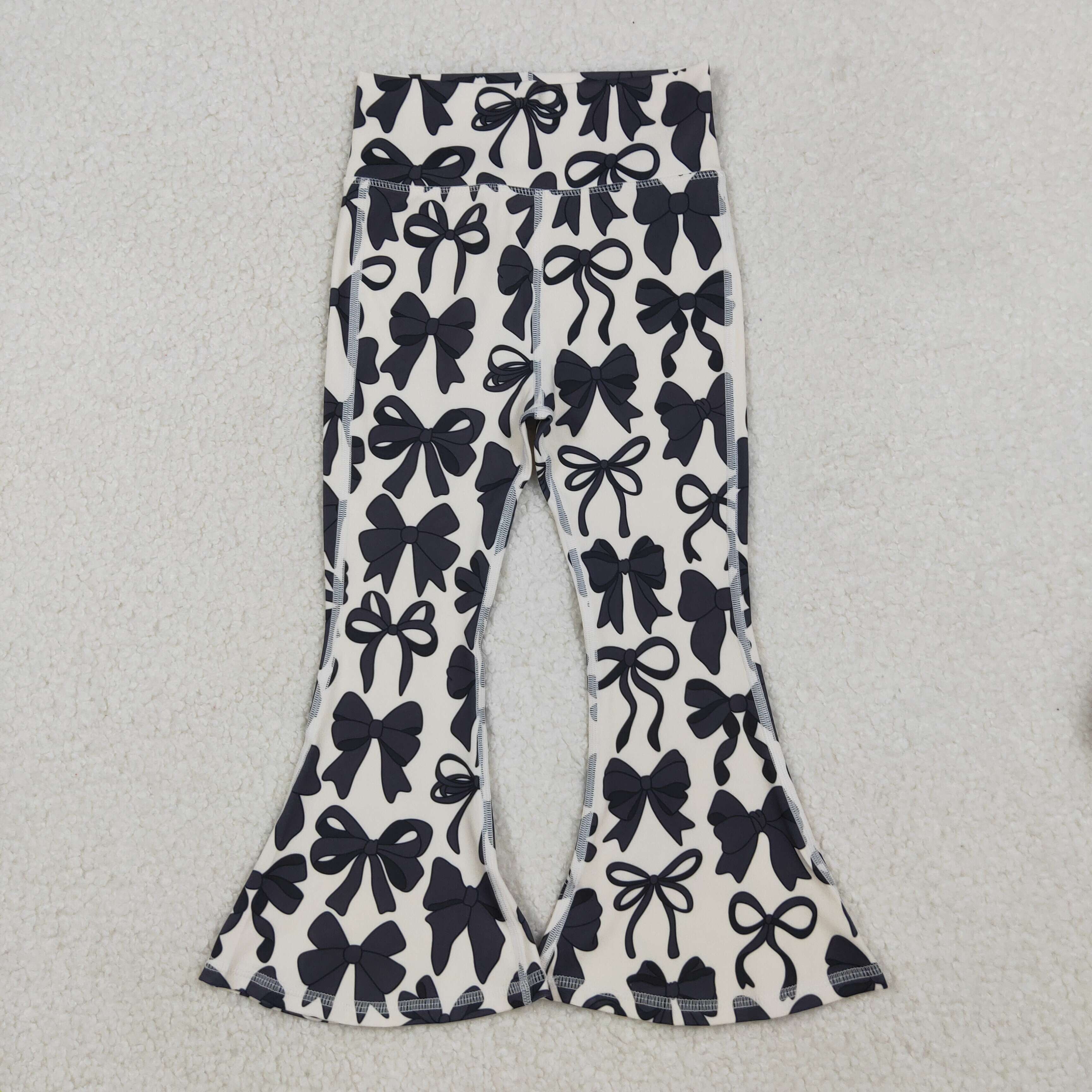 P0775 RTS girl clothes black bows floral girl yoga winter pant bow atheletic bottom 