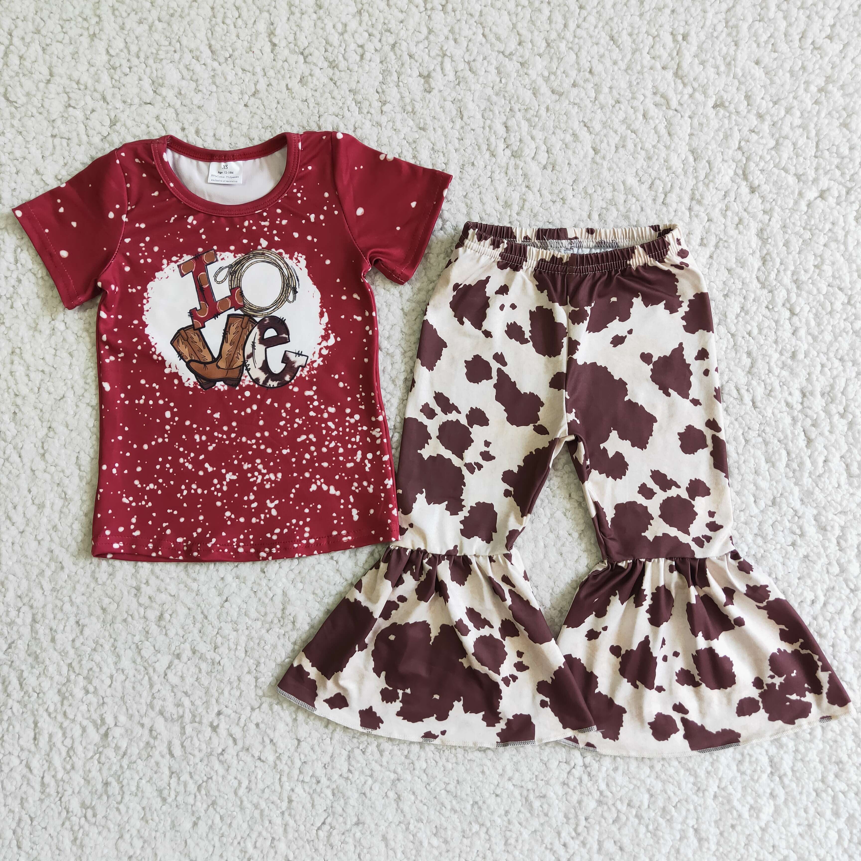 E2-3 girl love cow pattern short sleeve fall spring set--promotion 2025.4.12 $2.99