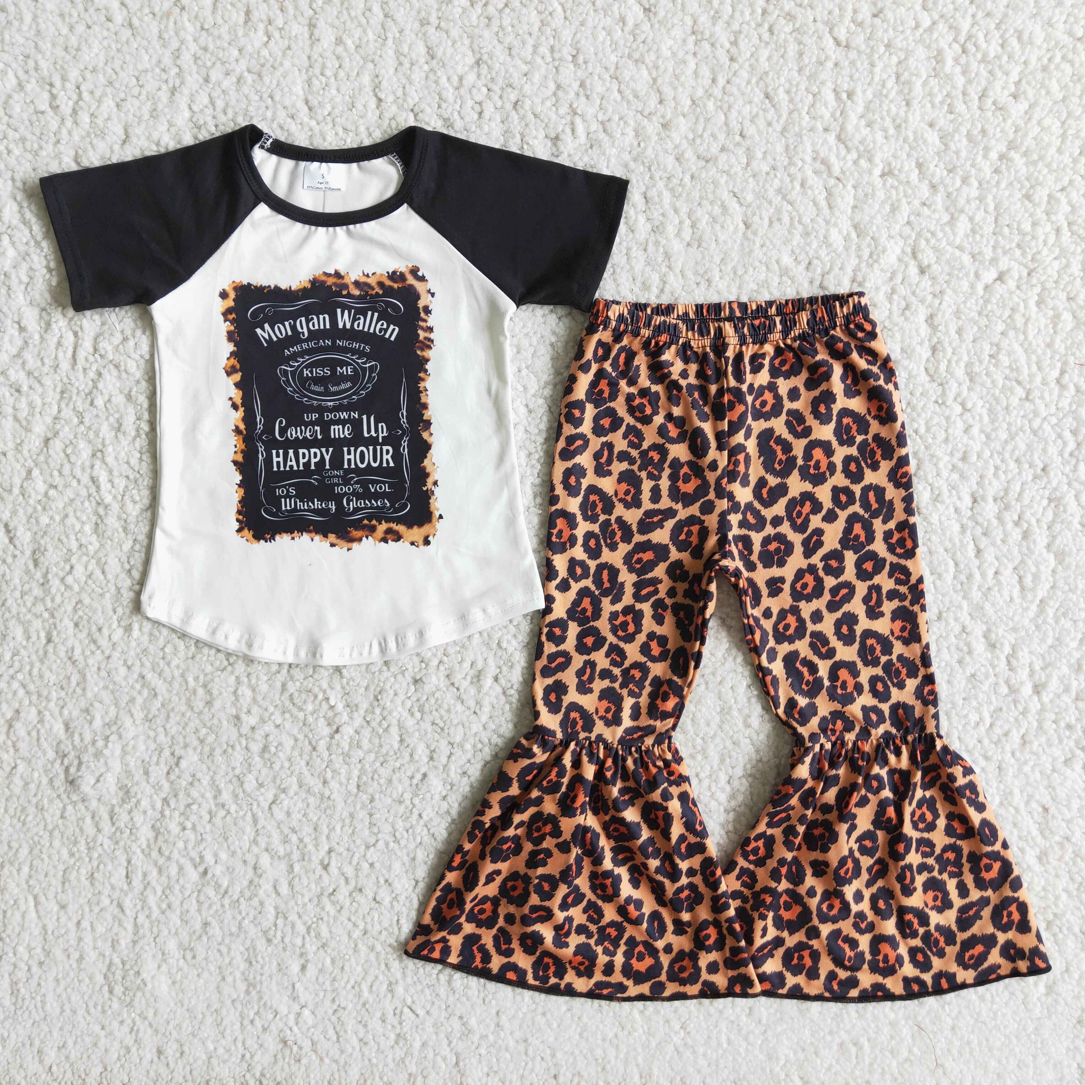 E2-20 girl leopard black short sleeve fall spring set--promotion 2025.4.12 $2.99