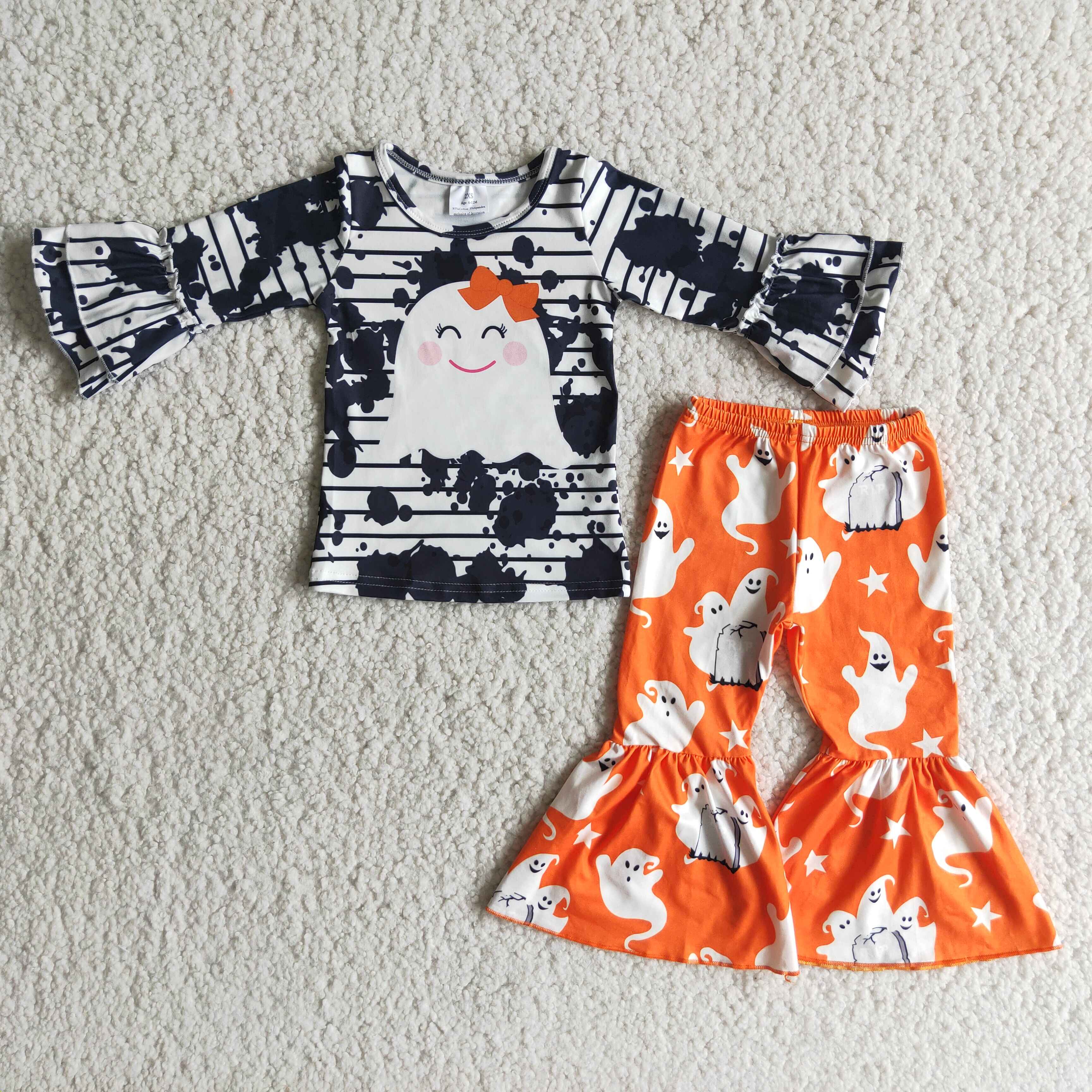 6 A11-13 girl halloween cute ghost orange outfit-promotion 2025.9.27 $2.99
