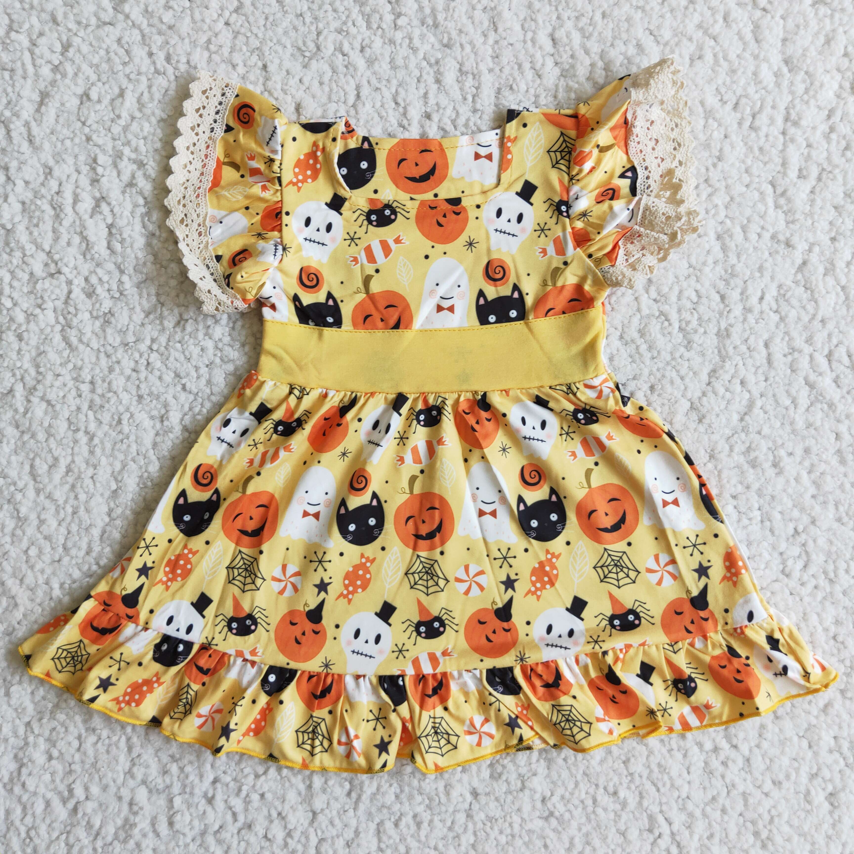 B10-9 orange pumpkin lace girls dresses toddler halloween costume-promotion 2025.8.30 $2.99