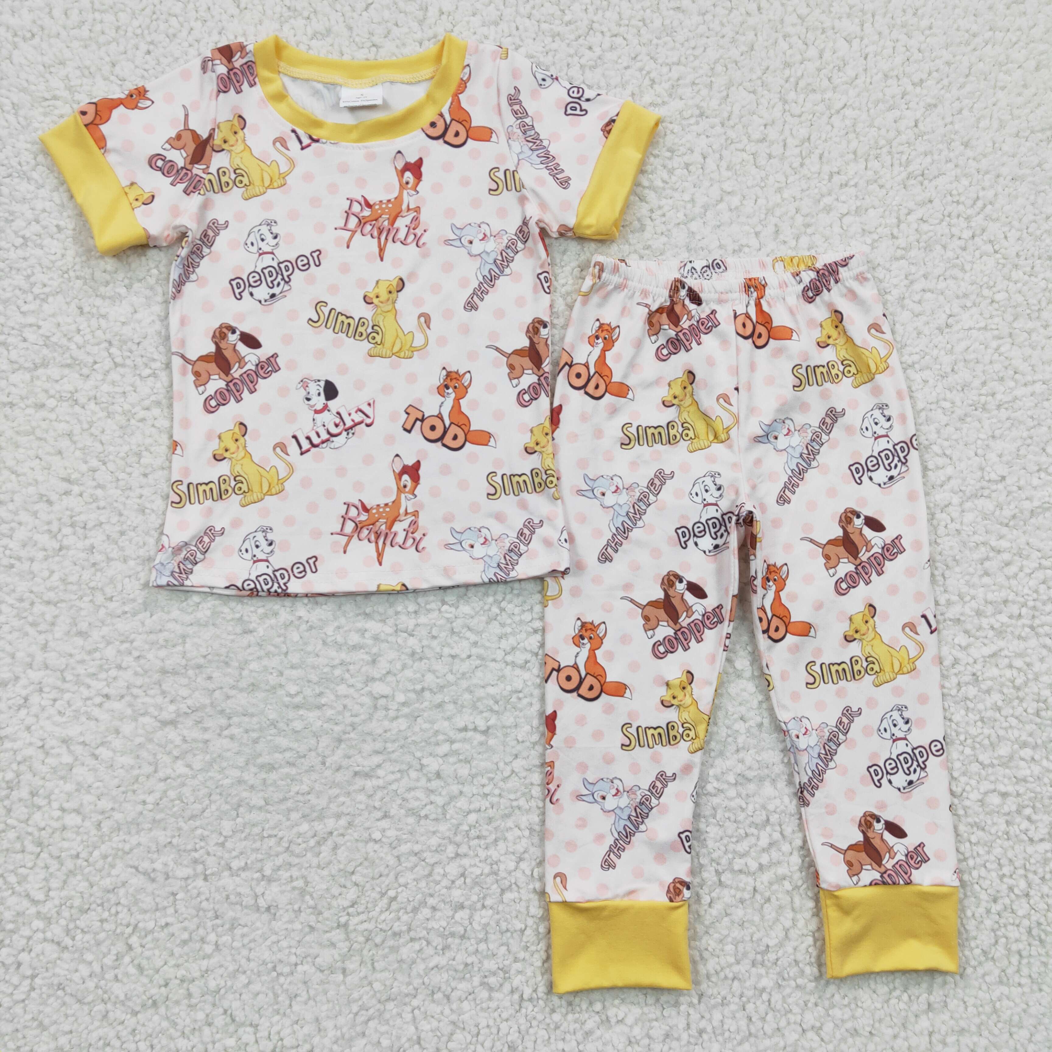 BSPO0078 kids clothes boys yellow animal pajamas set fall spring outfits-promotion 2024.12.21 $5.5