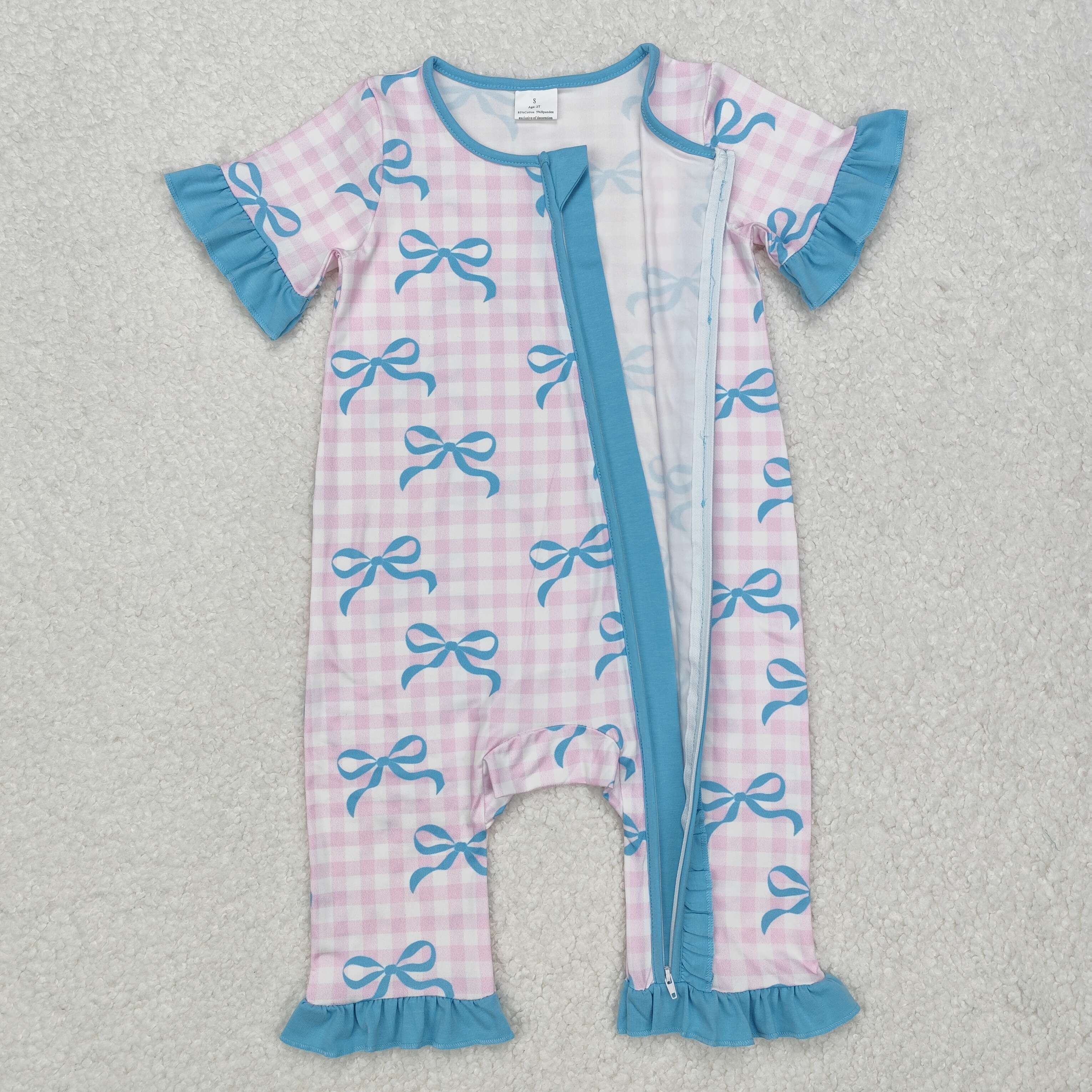 SR2026 RTS baby girl clothes blue bows girl fall romper