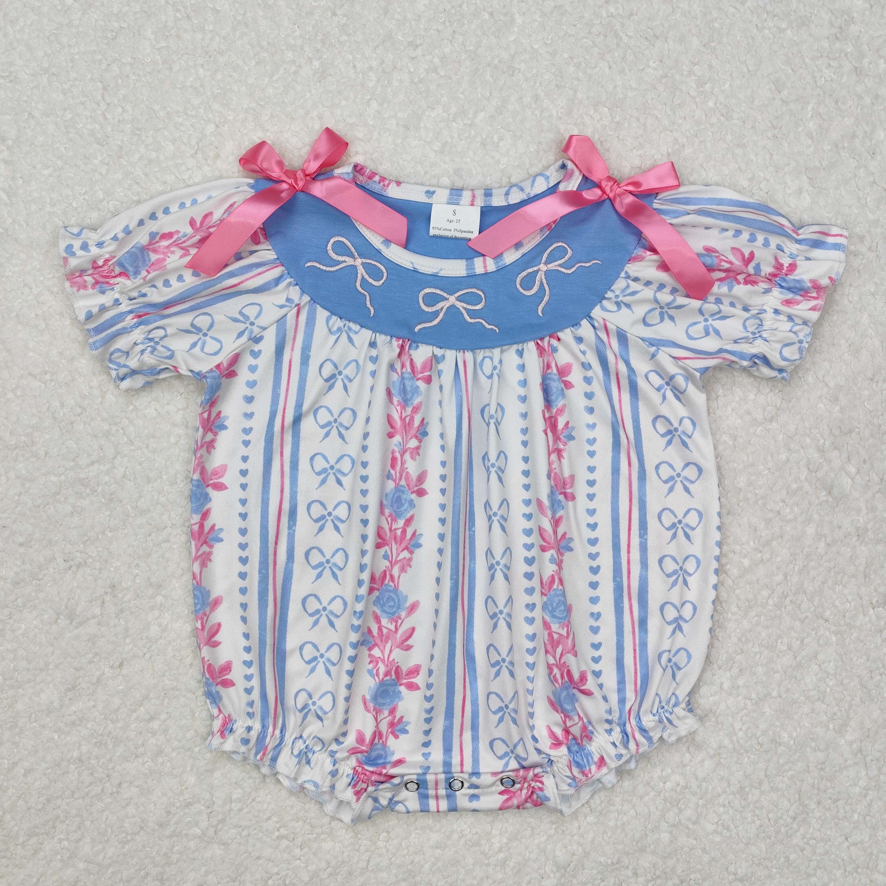 SR2131 RTS baby girl clothes bow grandmillennial girl summer bubble embroidery