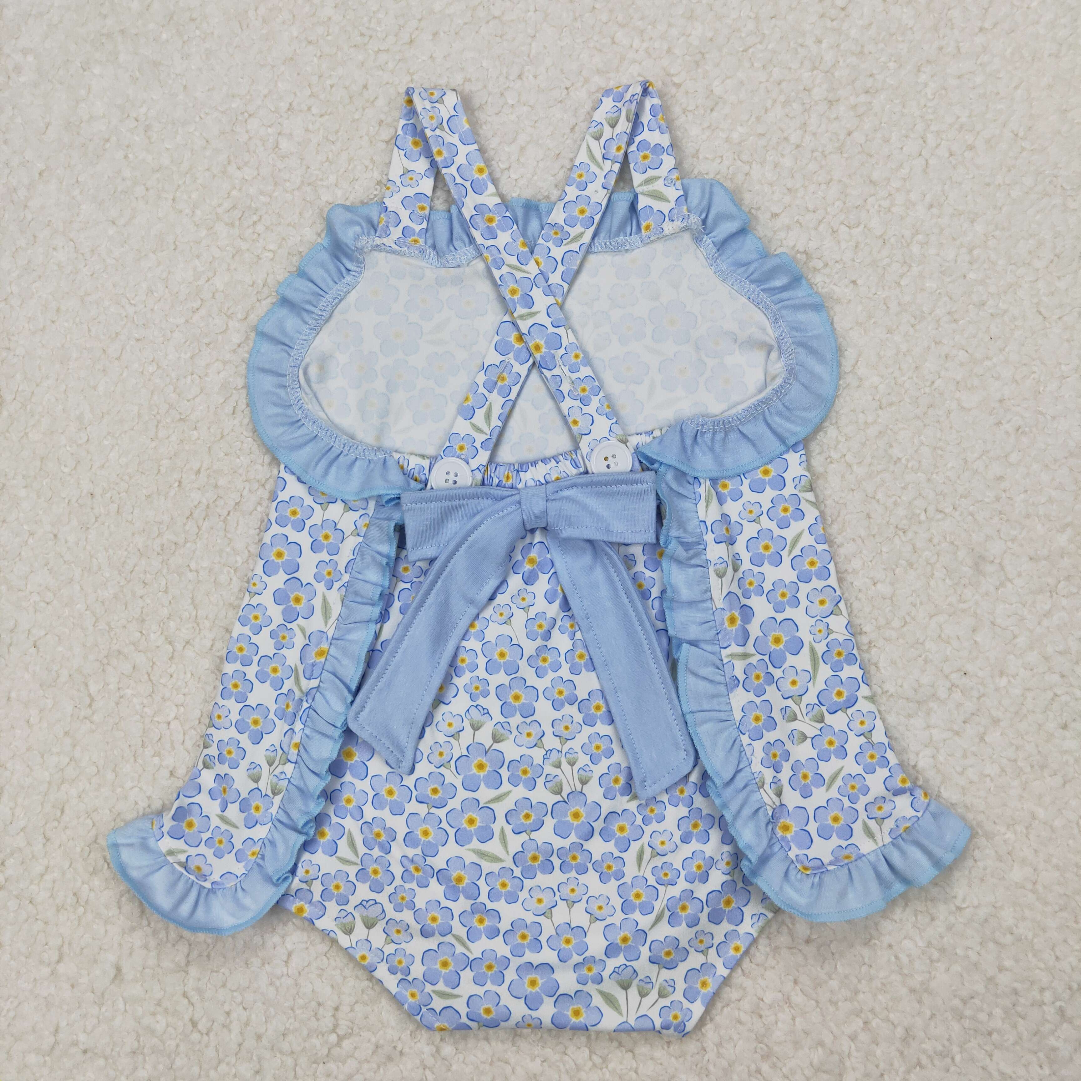 RTS girl summer matching clothes blue bow floral girl summer clothes girl outfit bubble