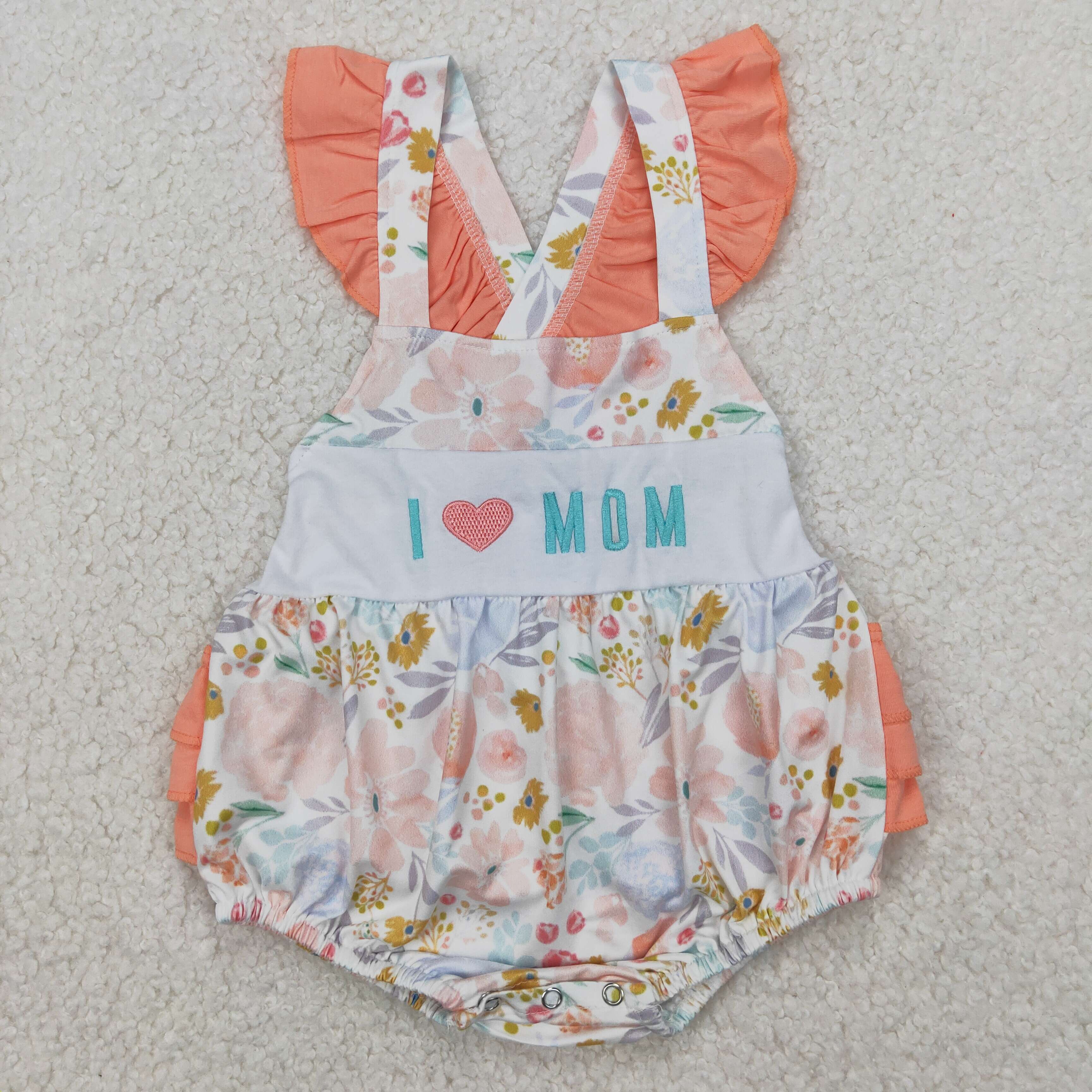 SR2948 RTS baby girl clothes love mom girl summer bubble embroidery