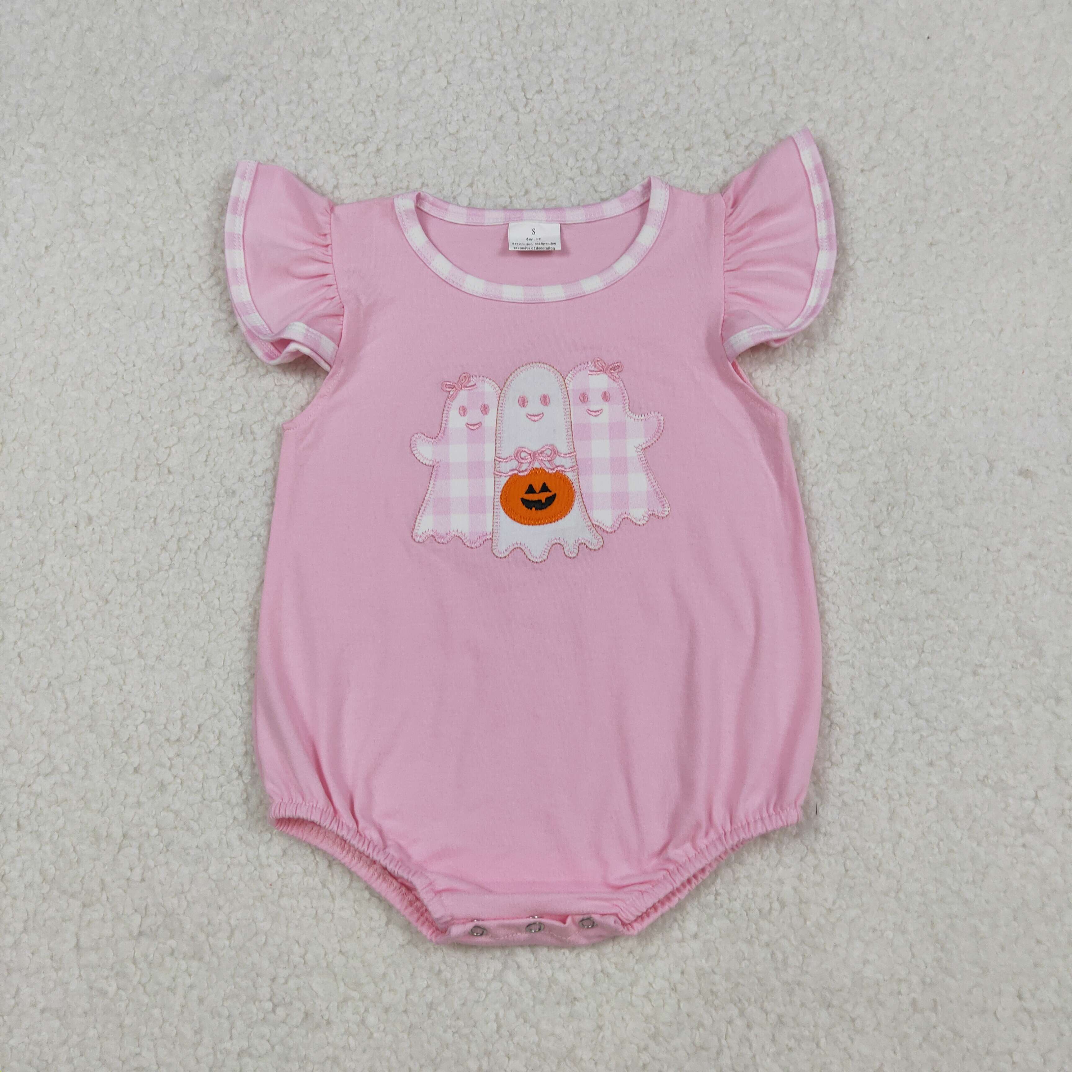 SR3196 RTS baby girl clothes pink ghost girl halloween bubble embroidery