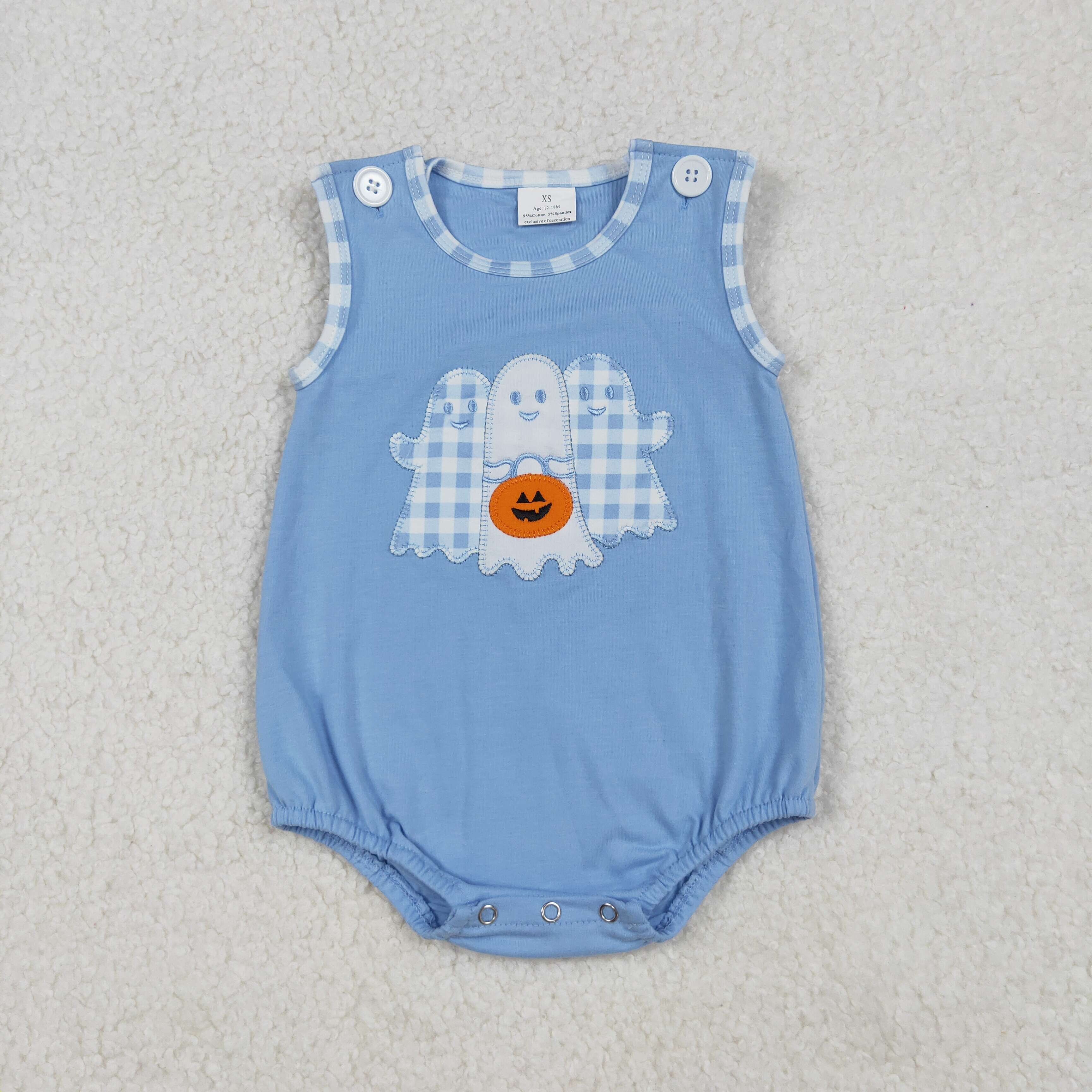 SR3197 RTS baby boy clothes blue ghost boy halloween embroidery bubble