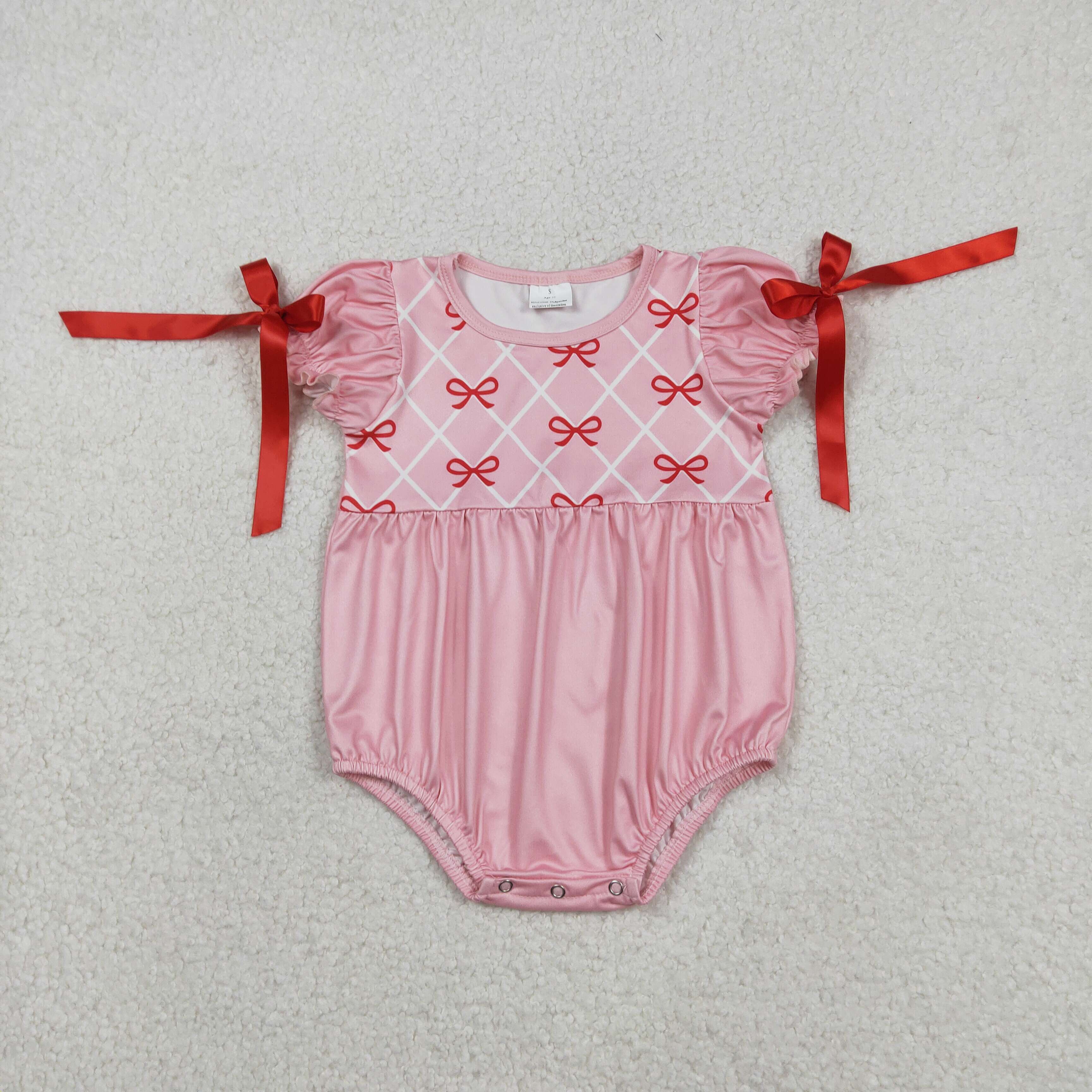 SR3285 RTS baby girl clothes pink bows valentines day clothes summer bubble onesie 
