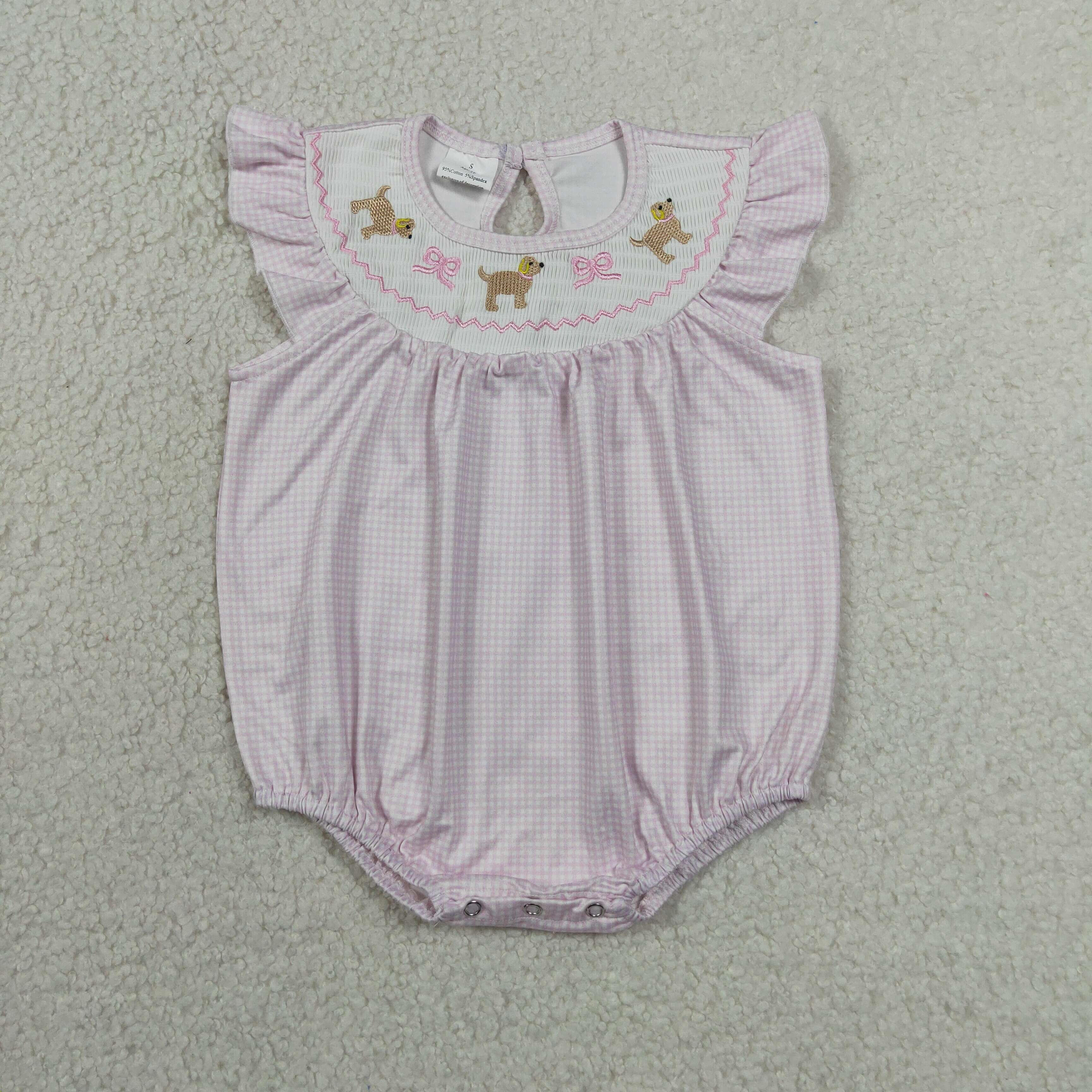 SR3316 RTS baby  girl clothes dog bow smock girl summer bubble