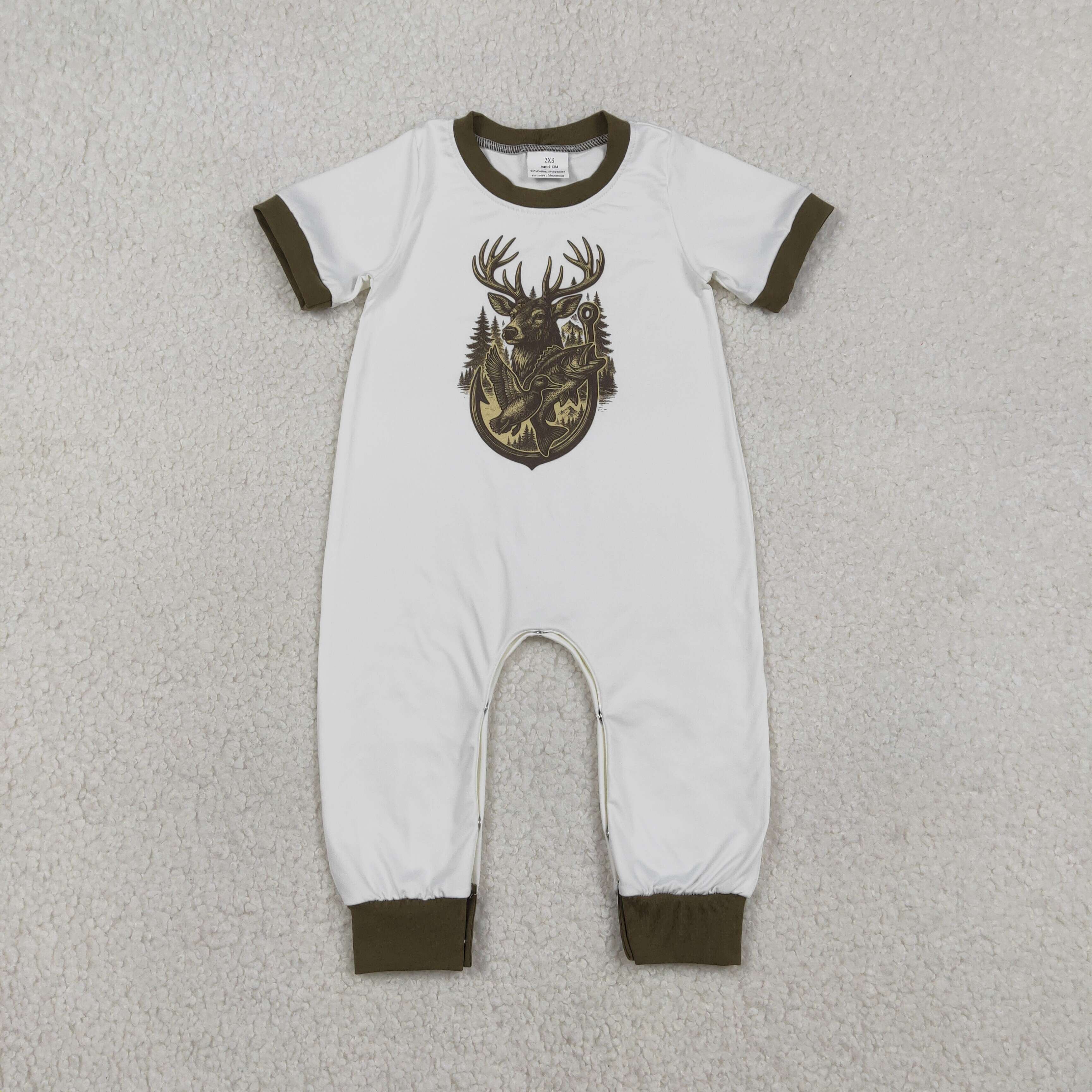 SR3683 RTS baby boy lothes deer hunting print boy summer romper