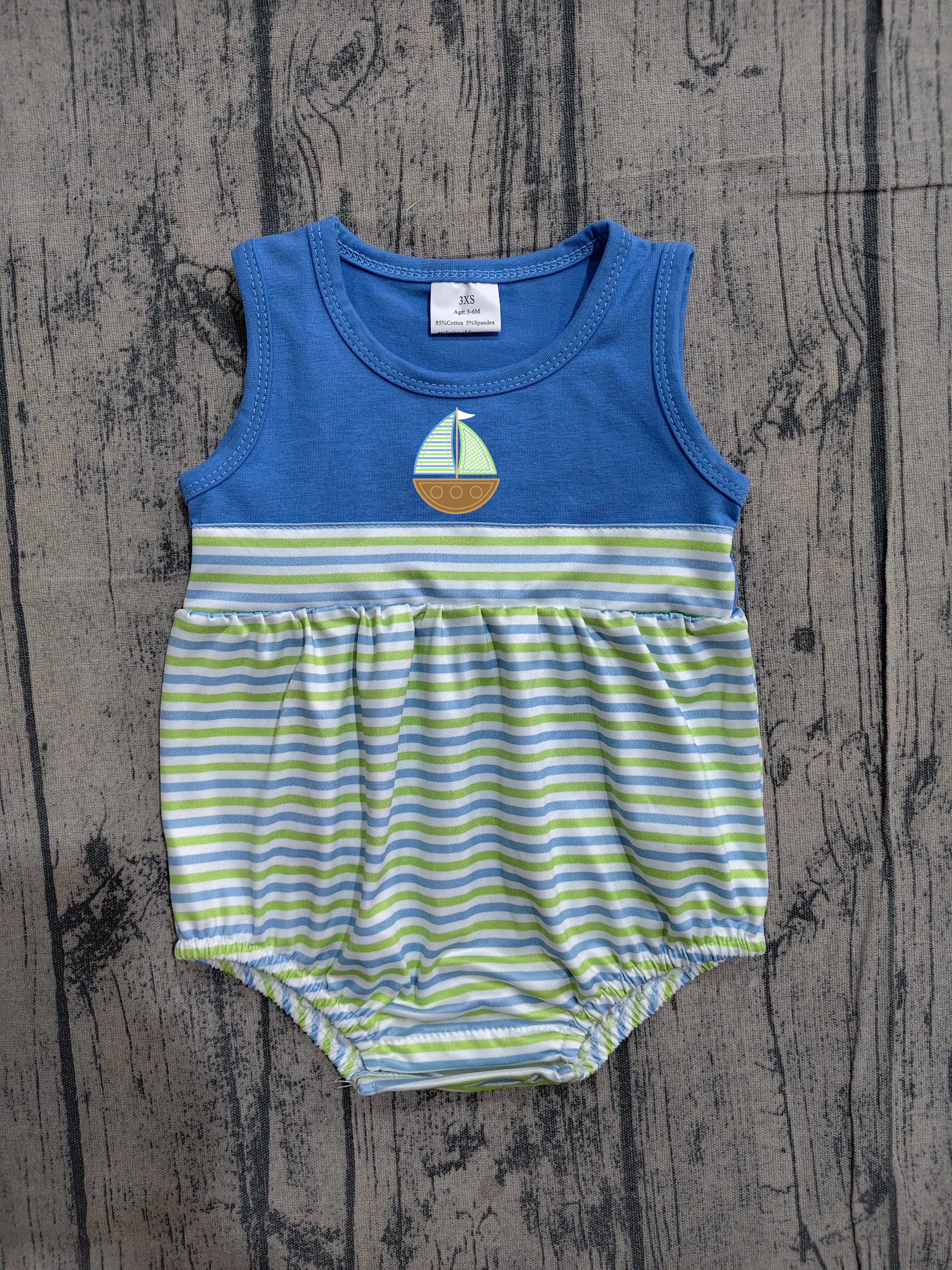 SR3892 pre-order baby boy clothes sailing boat print toddler boy summer embroidery bubble-real pic 2026.4.1 