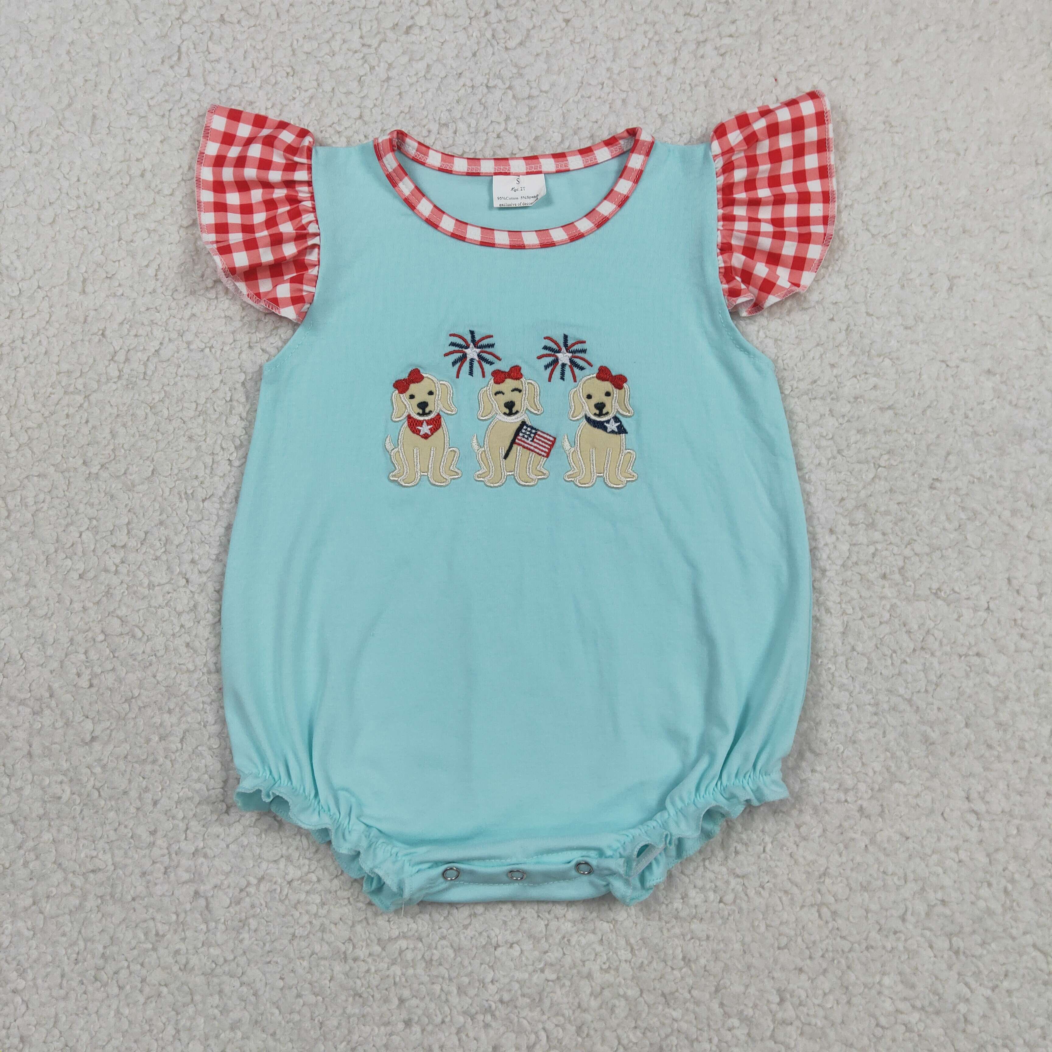 SR4051 RTS baby girl clothes pubby embroidery  toddler girl 4th of July summer  bubble 