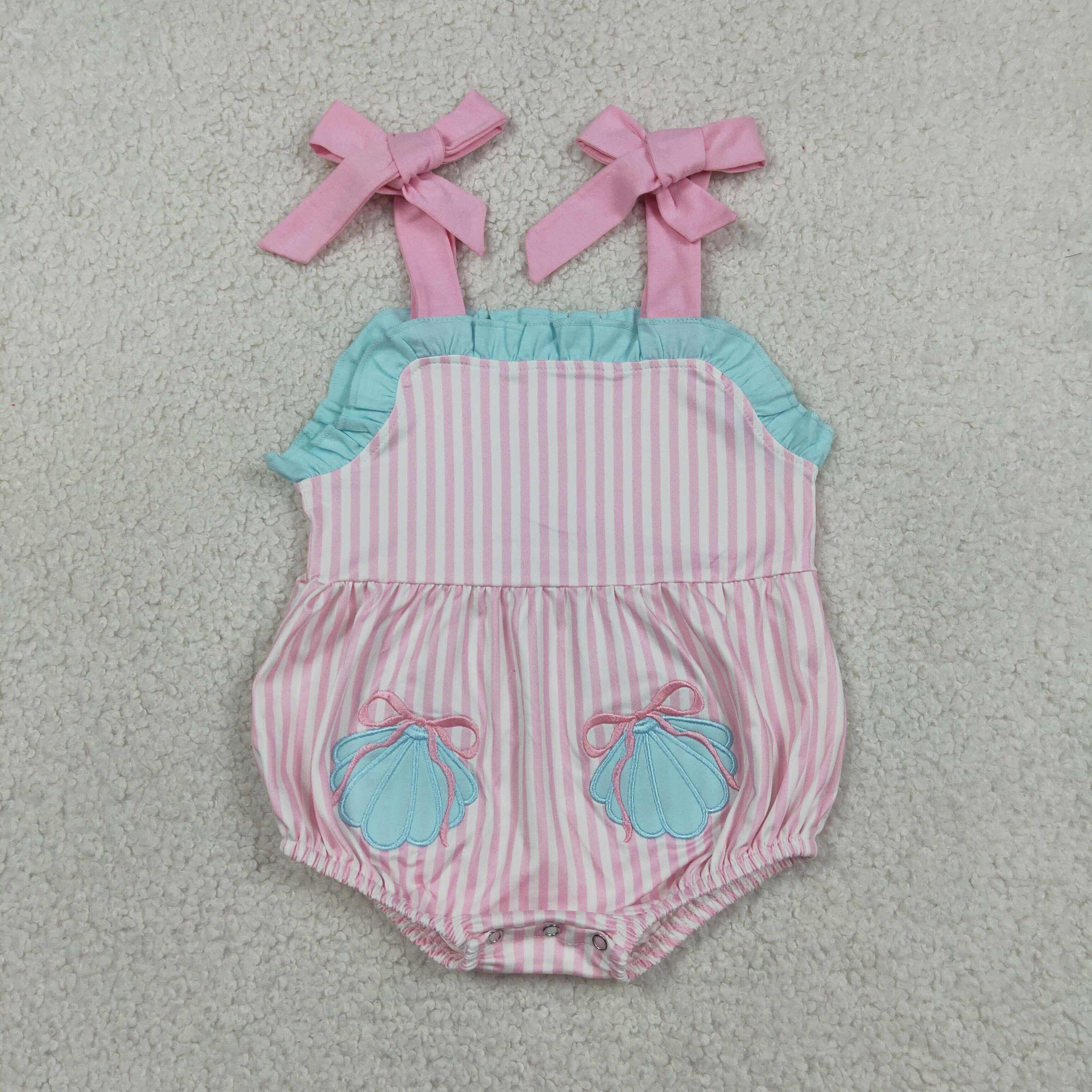 SR4127 RTS baby clothes shell embroidery  toddler girl summer embroidery bubble 