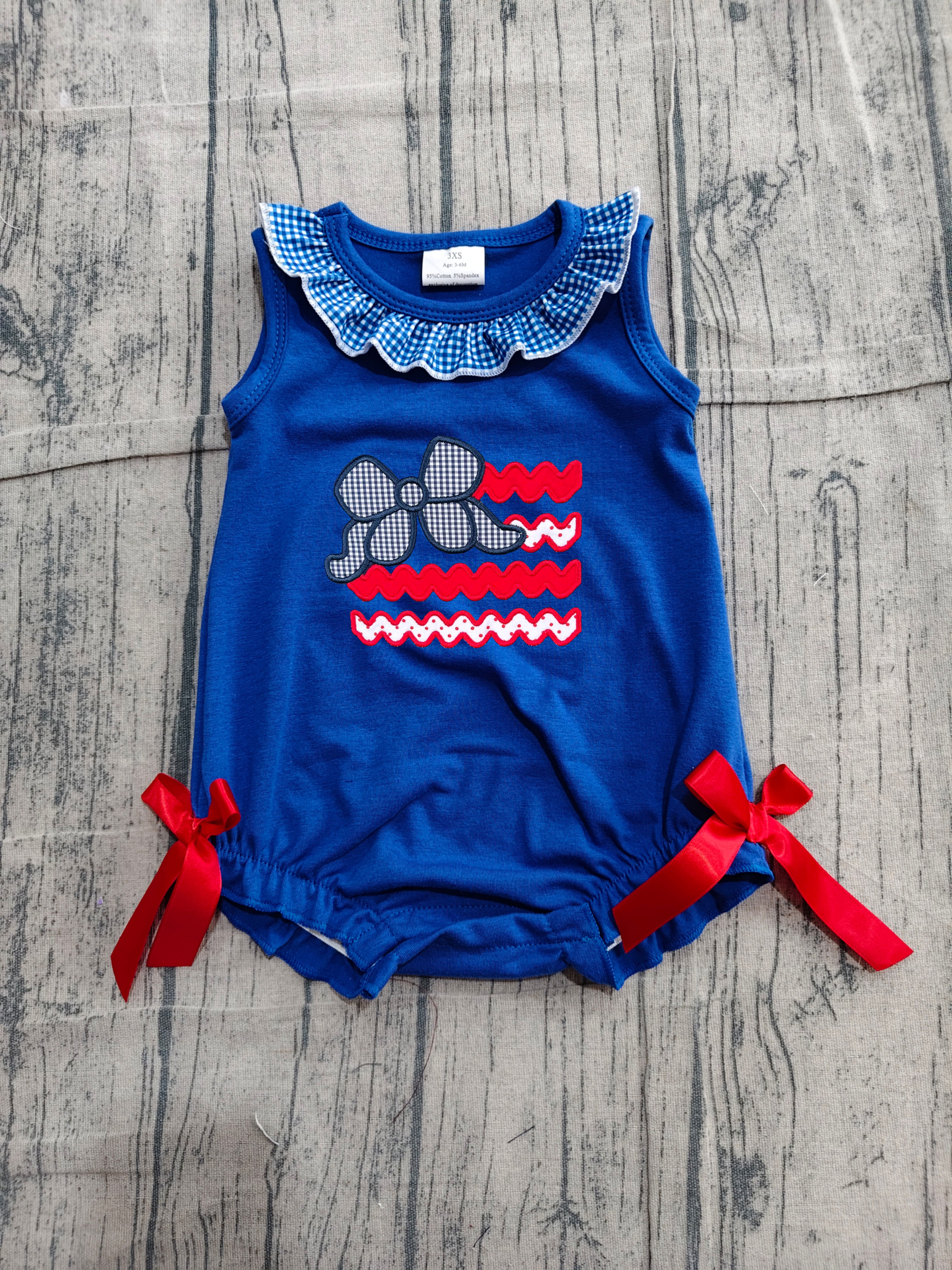 SR4152 pre-order baby clothes flag print toddler girl 4th of July patriotic summer embroidery bubble-real pic 2026.4.25 