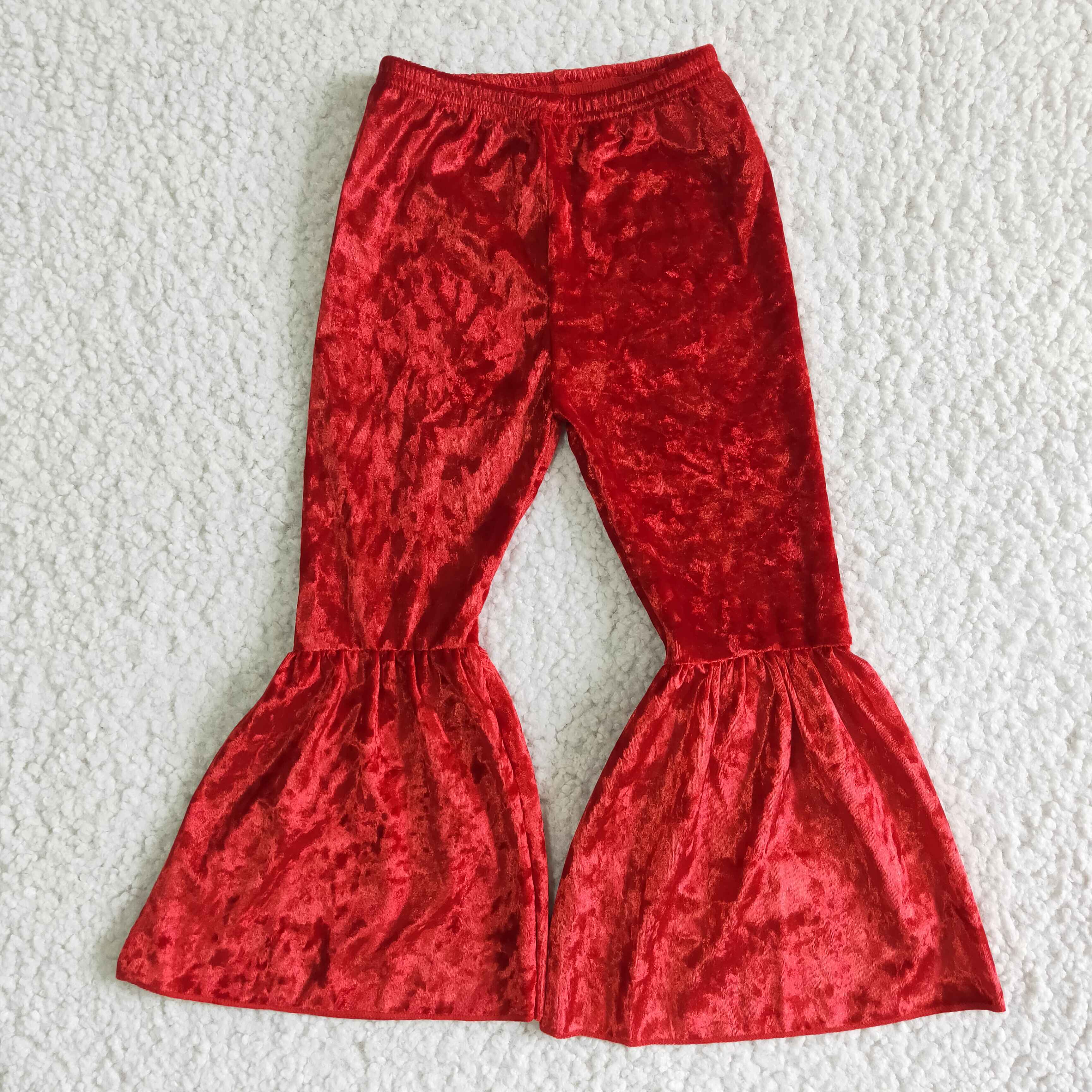 B3-11 RTS kids clothes red velvet baby girl pants bell bottoms