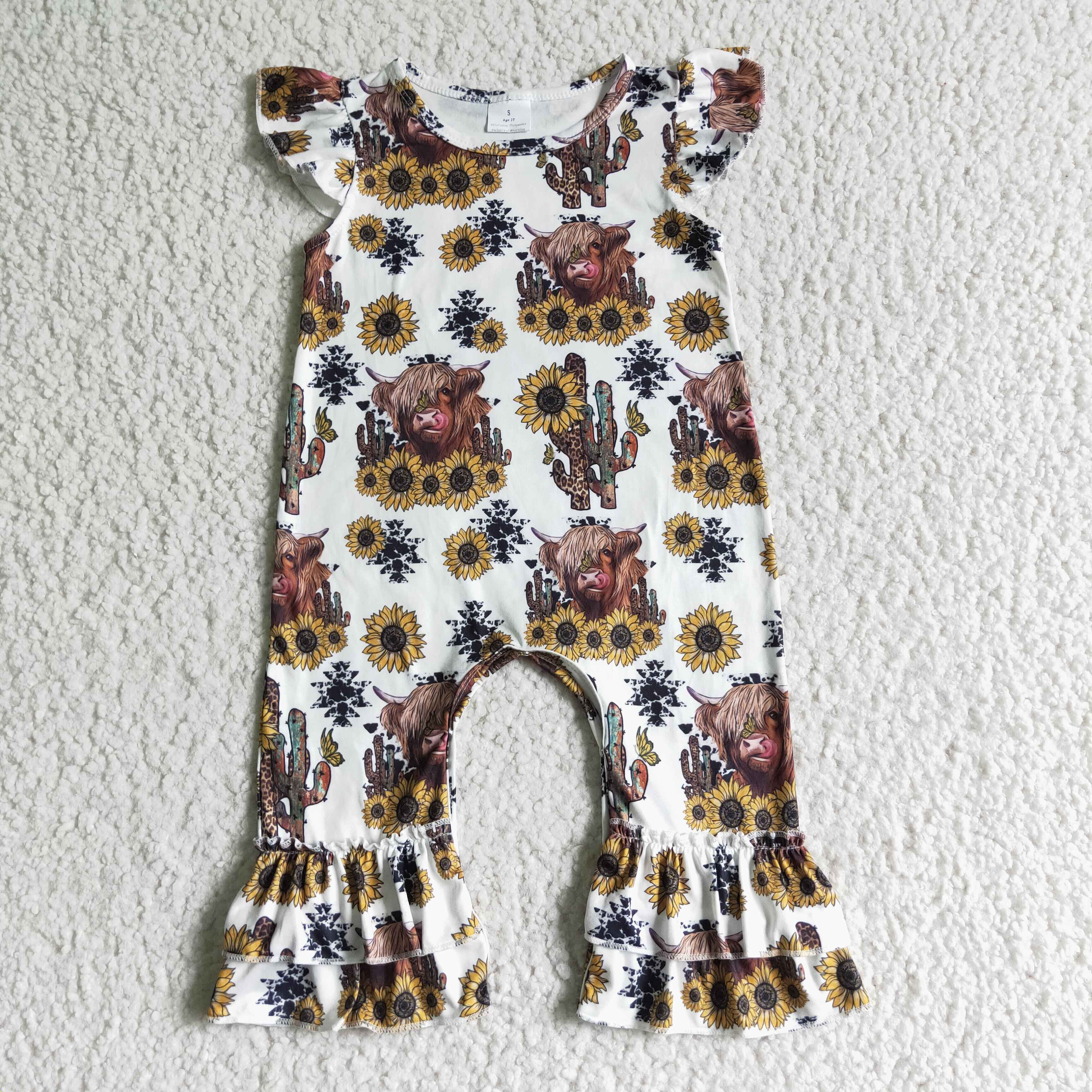 SR0048 summer cow sunflower romper-promotion 2025.6.21 $5.5