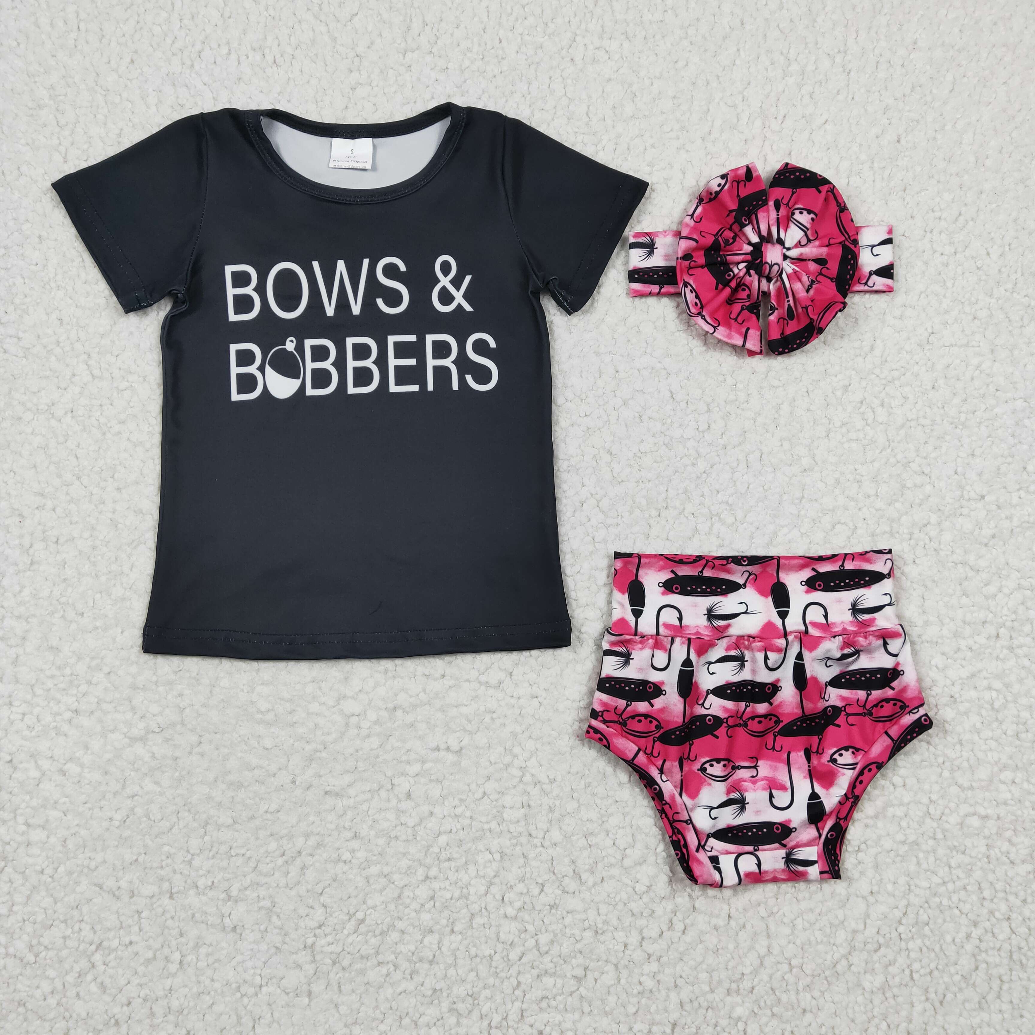 GBO0072 baby girl clothes bows with  bommers set-promotion 2025.6.21 $5.5