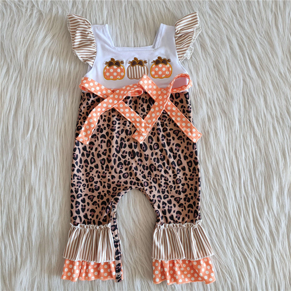 D1-15 RTS baby halloween costume embroidery pumpkin toddler girl clothes