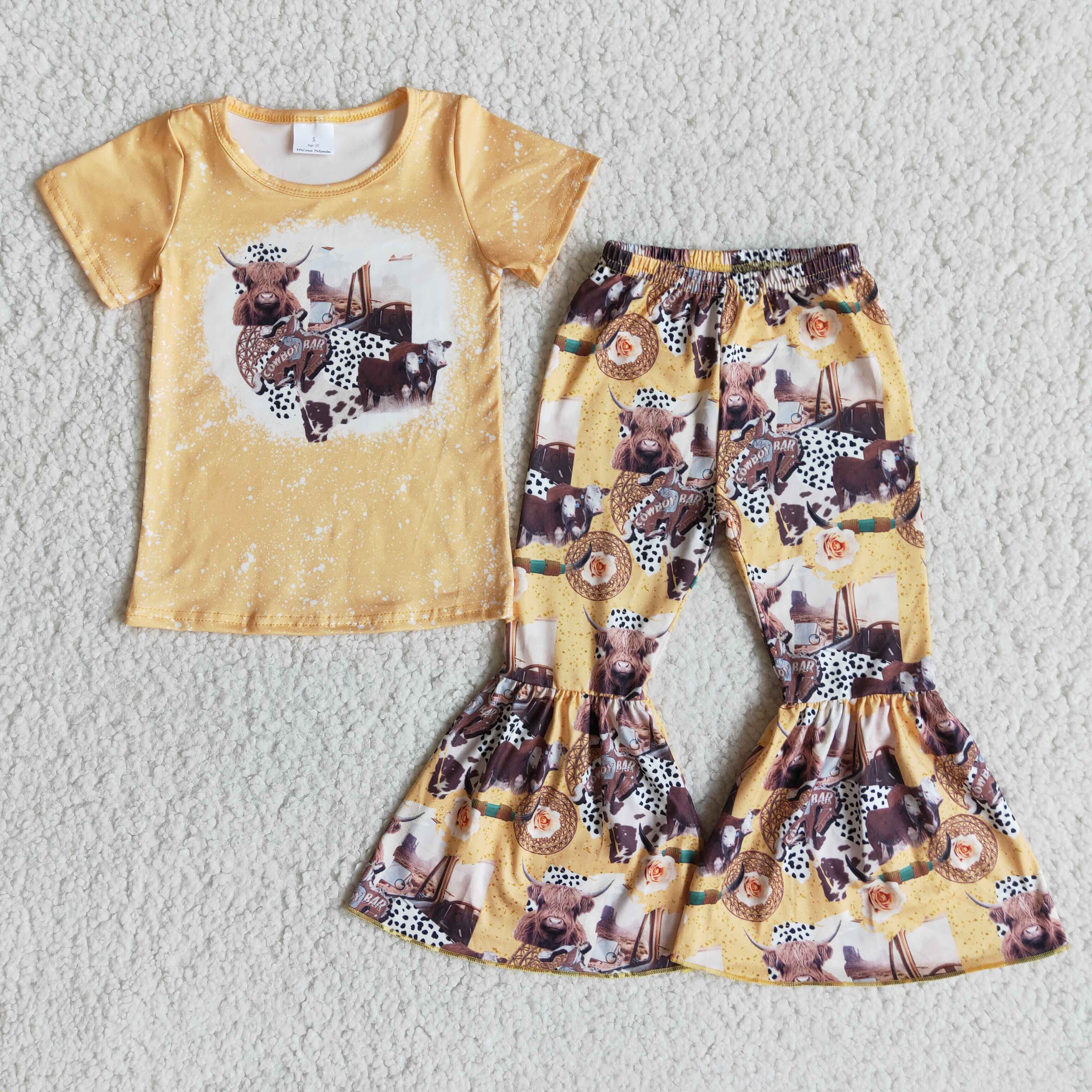 E13-17 girl clothes yellow cow farm spring fall set-promotion $2.99 2026.3.7
