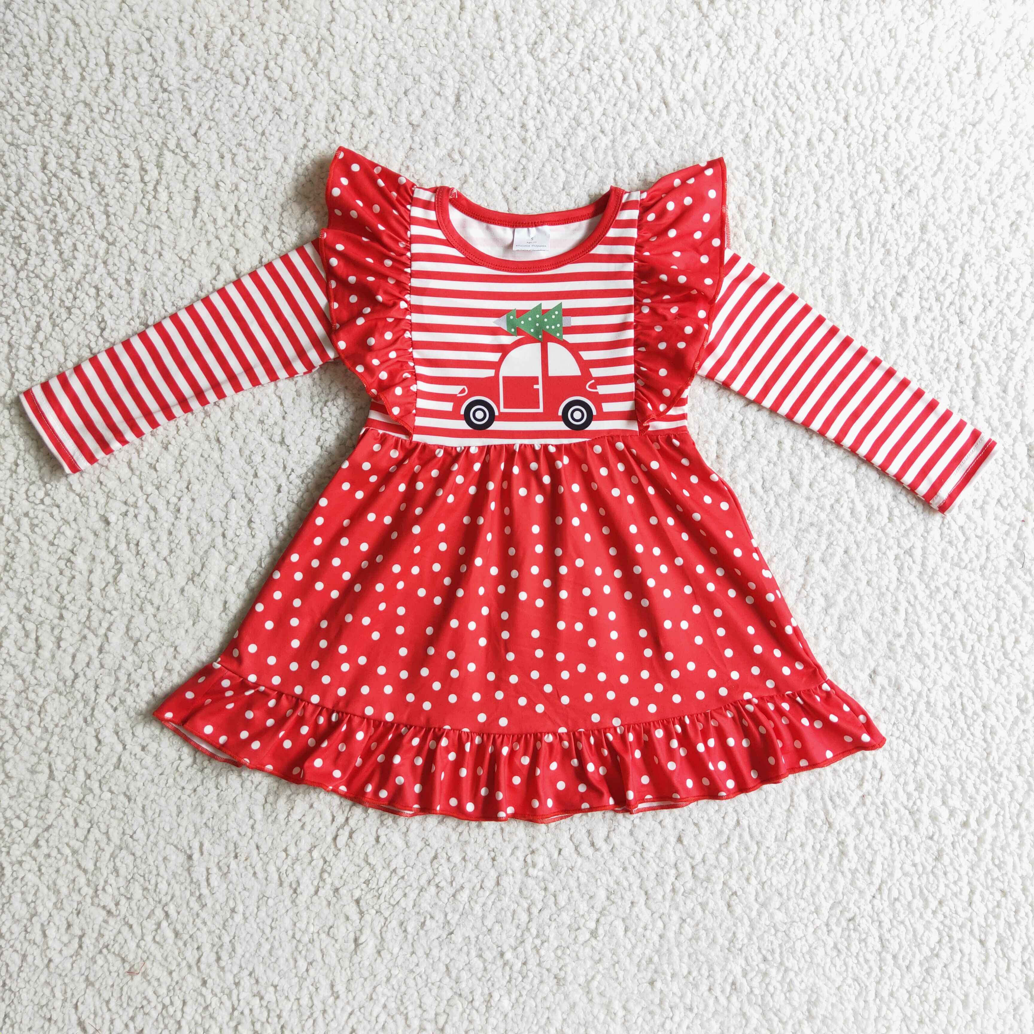 GLD0145 toddler girl dresses red tree truck christmas dress-promotion 2024.11.30 $5.5