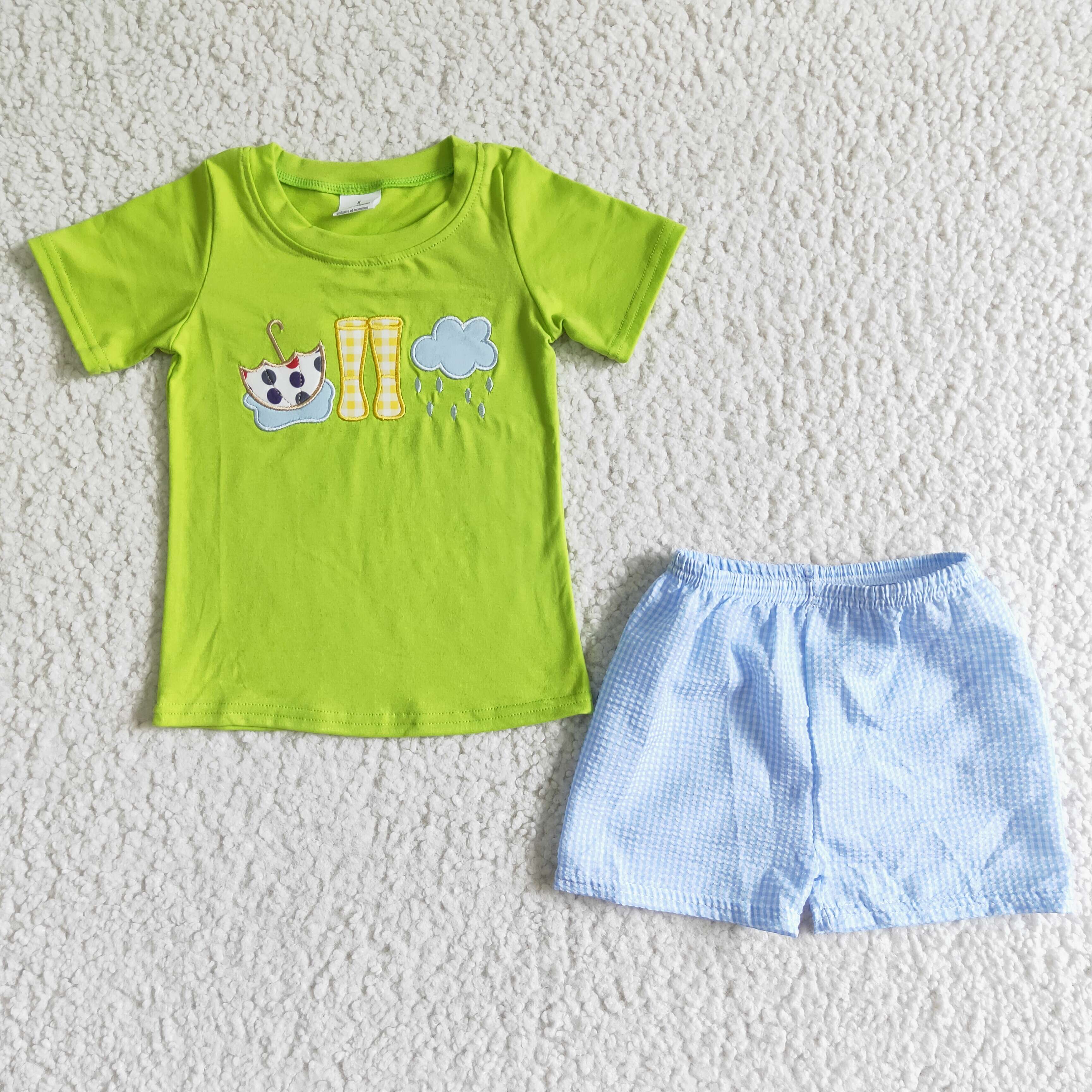 BSSO0082 boy summer blue rain applique set-promotion $5.5 2026.3.21