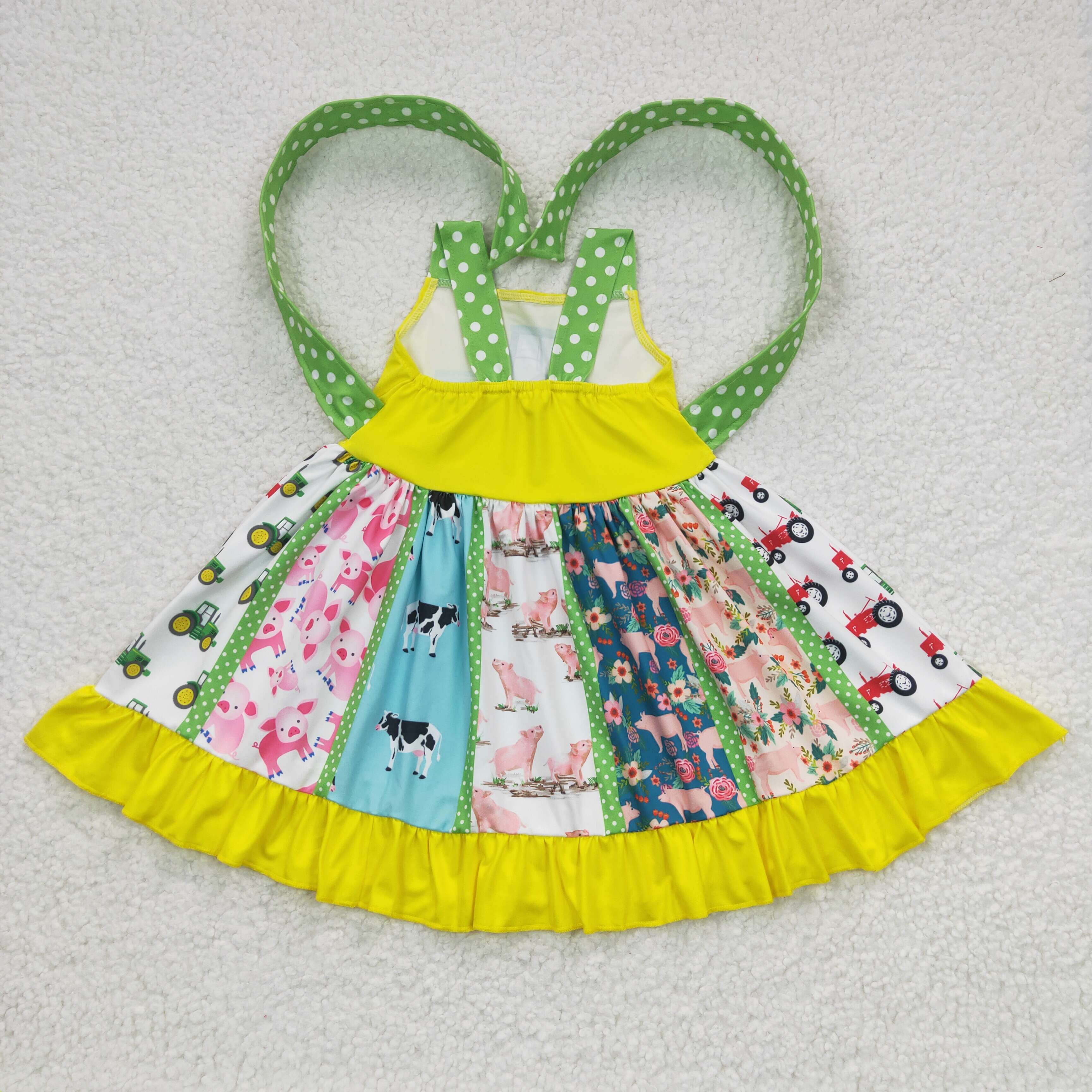 A0-21 flower girl dress summer yellow farm car pig twirl dress--promotion 2025.2.22 $2.99