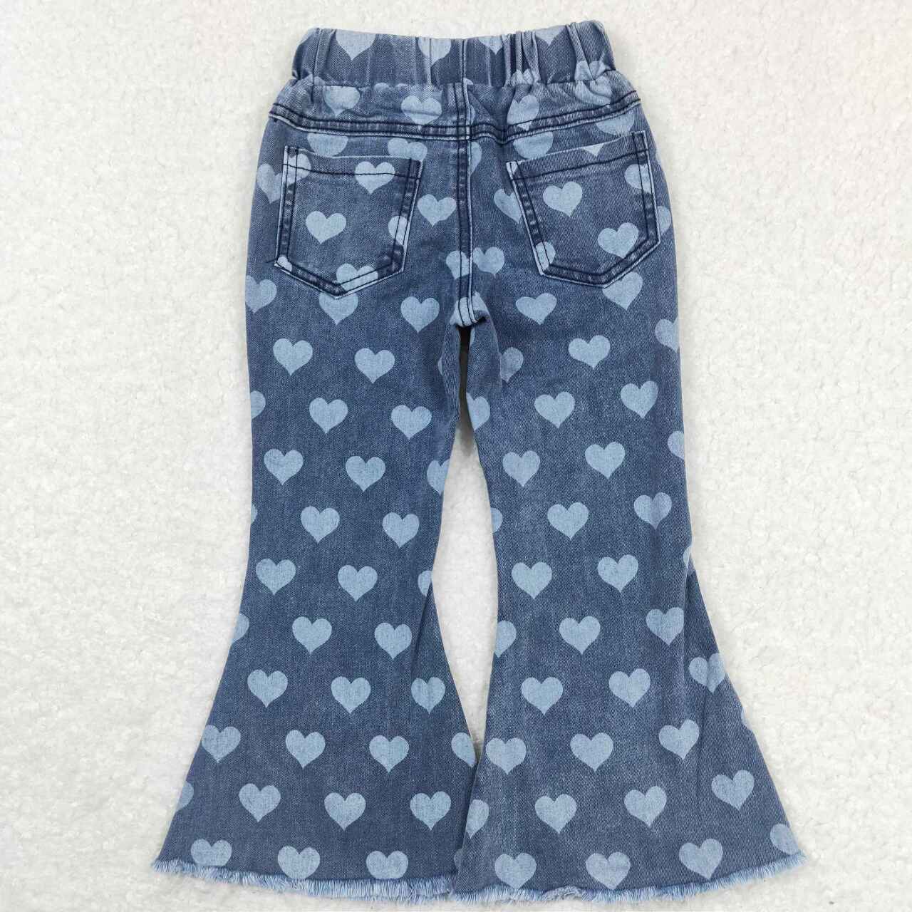 P0333 RTS baby girl clothes heart toddler girl bell bottom jeans heart blue kids valentines day clothes