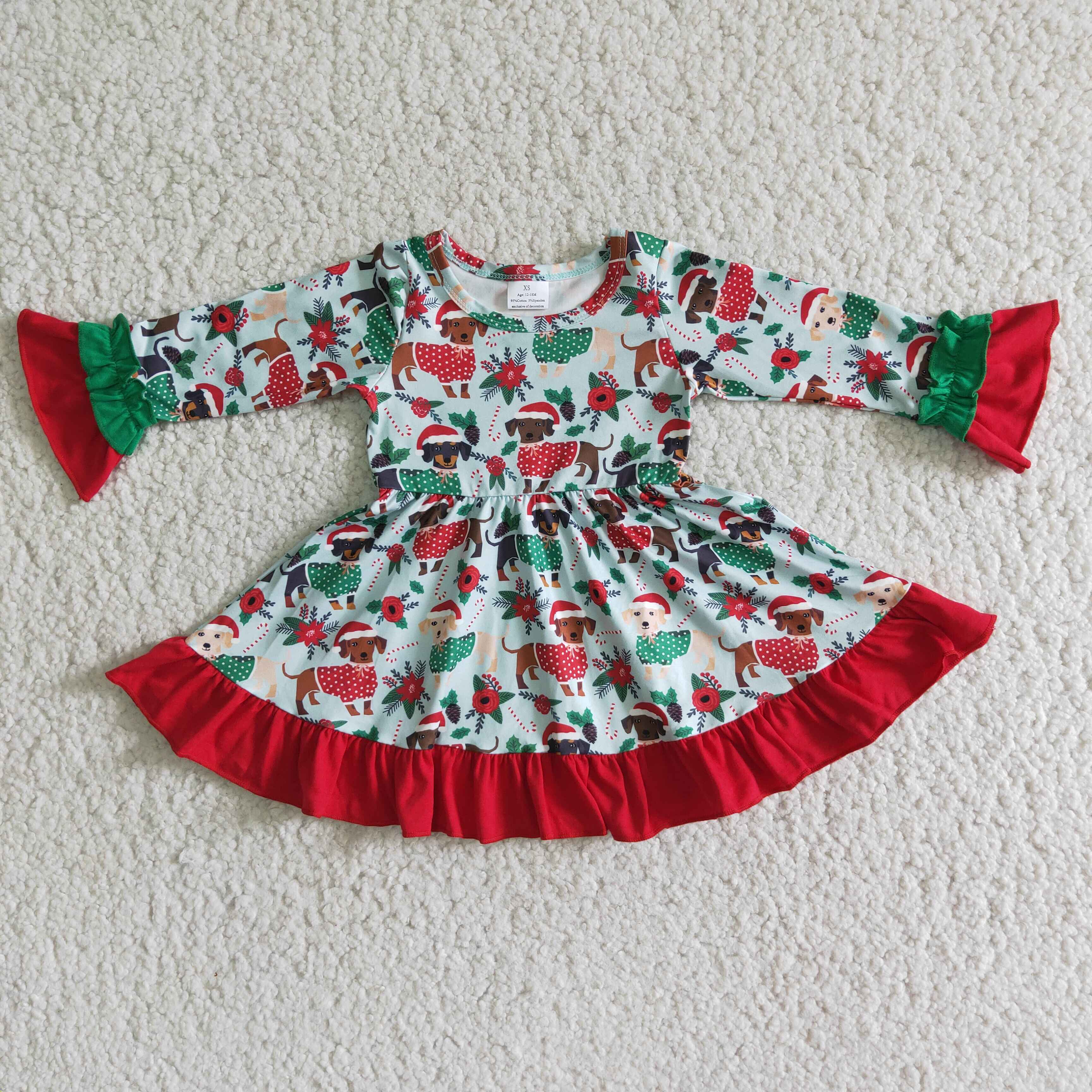 6 A6-17- girl christmas dog winter long sleeve dress - -promotion 2024.11.30 $2.99