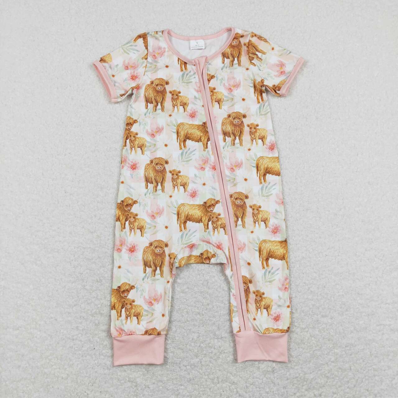 SR0940 baby girl clothes highland cow girl summer romper zipper romper girl summer clothes