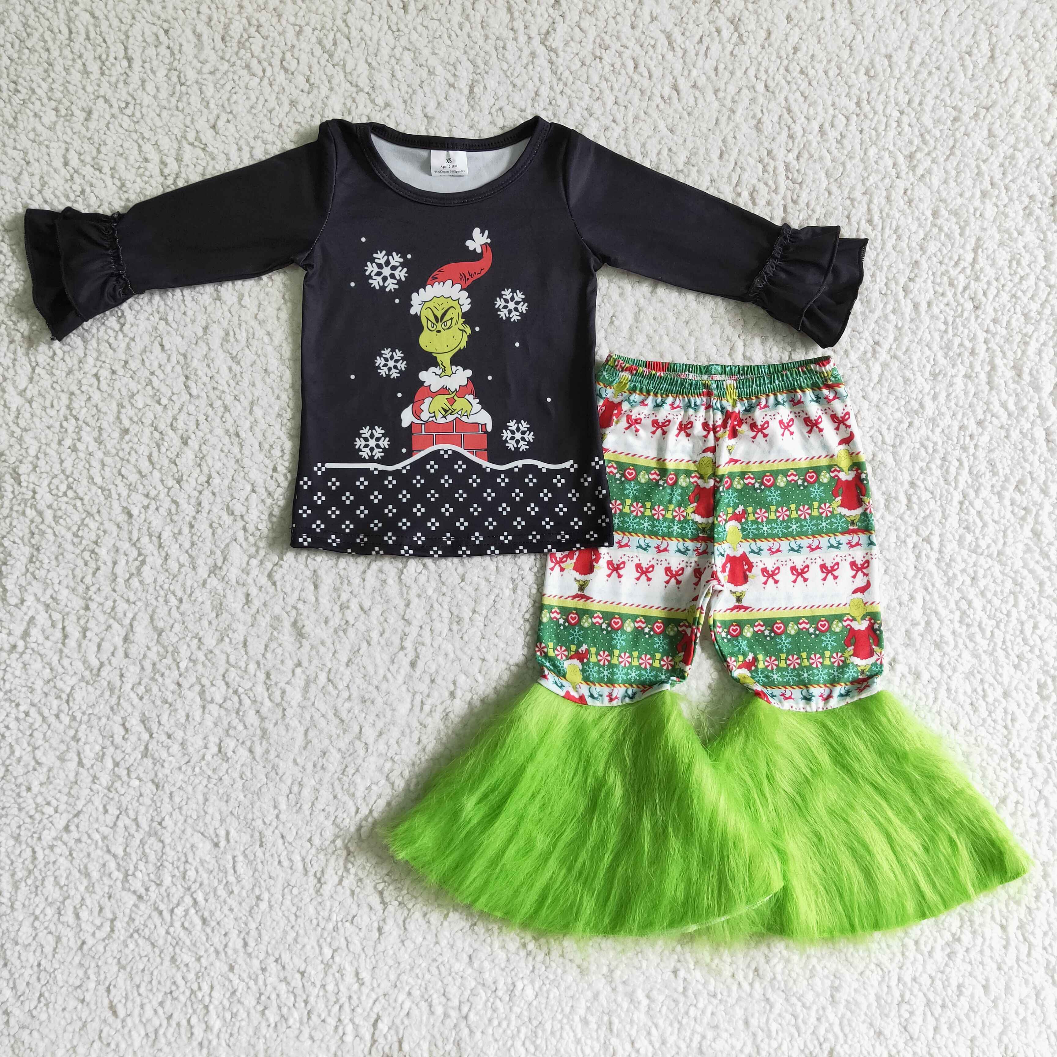 GLP0152 toddler girl clothes girls christmas outfit christmas fur set RTS
