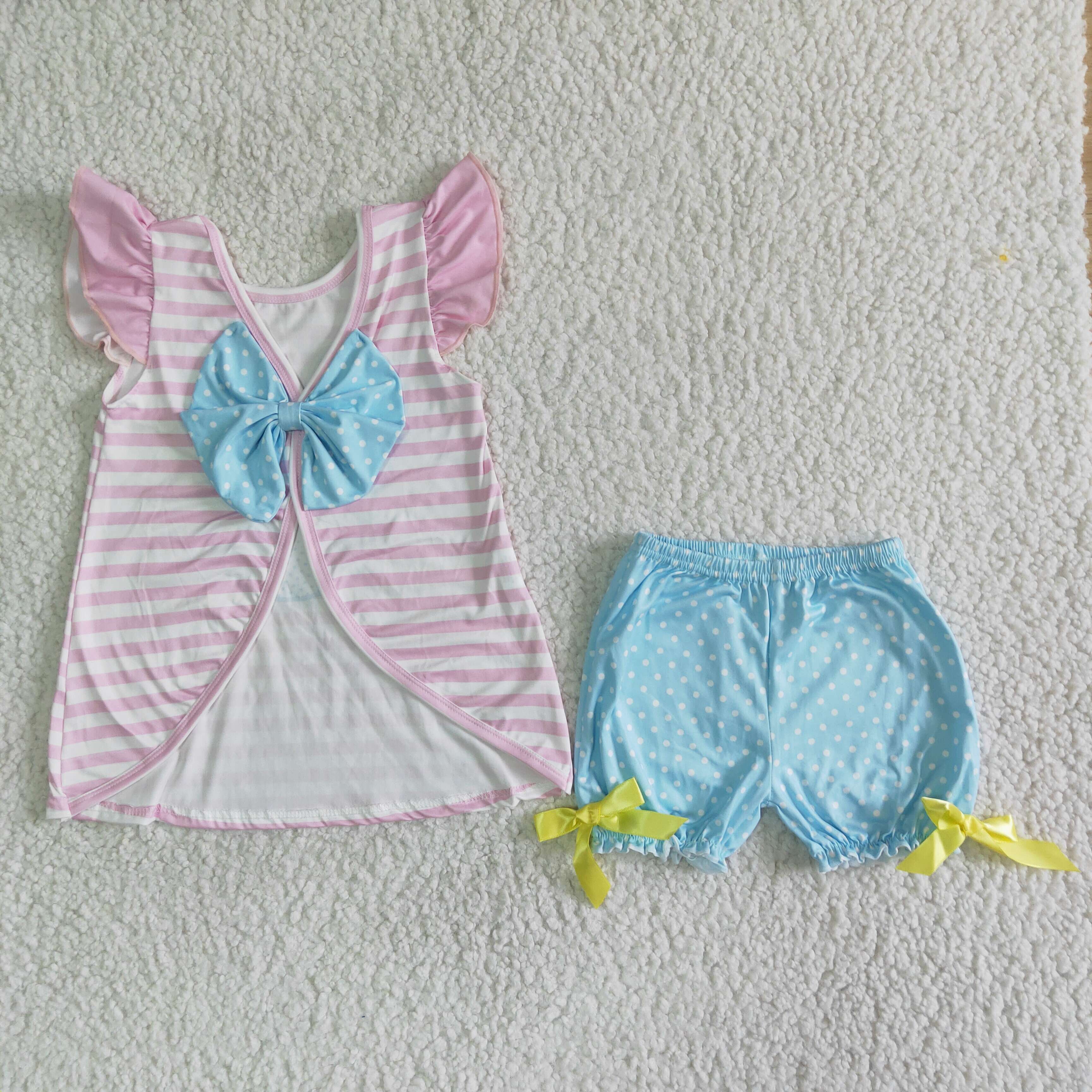 C0-28  girl clothes pink stripe bunny easter flutter sleeve set--promotion 2025.3.8 $2.99