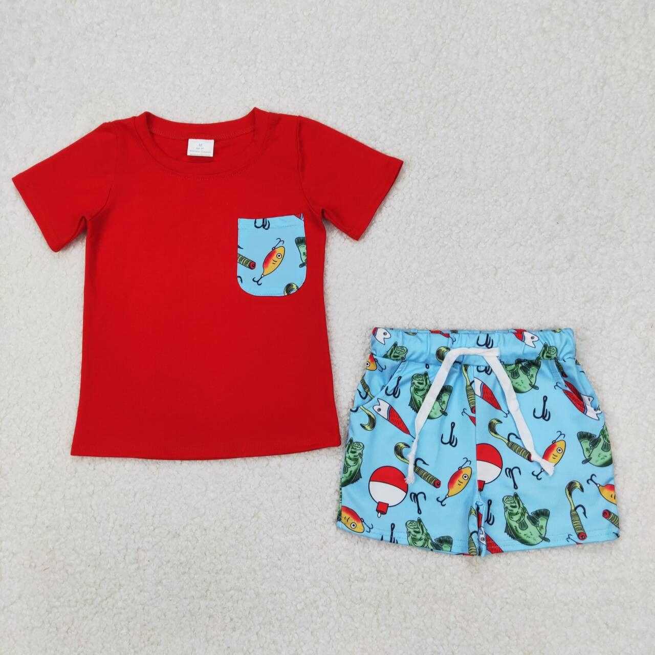  BSSO1289 RTS boy summer outfit fish boy summer shorts set