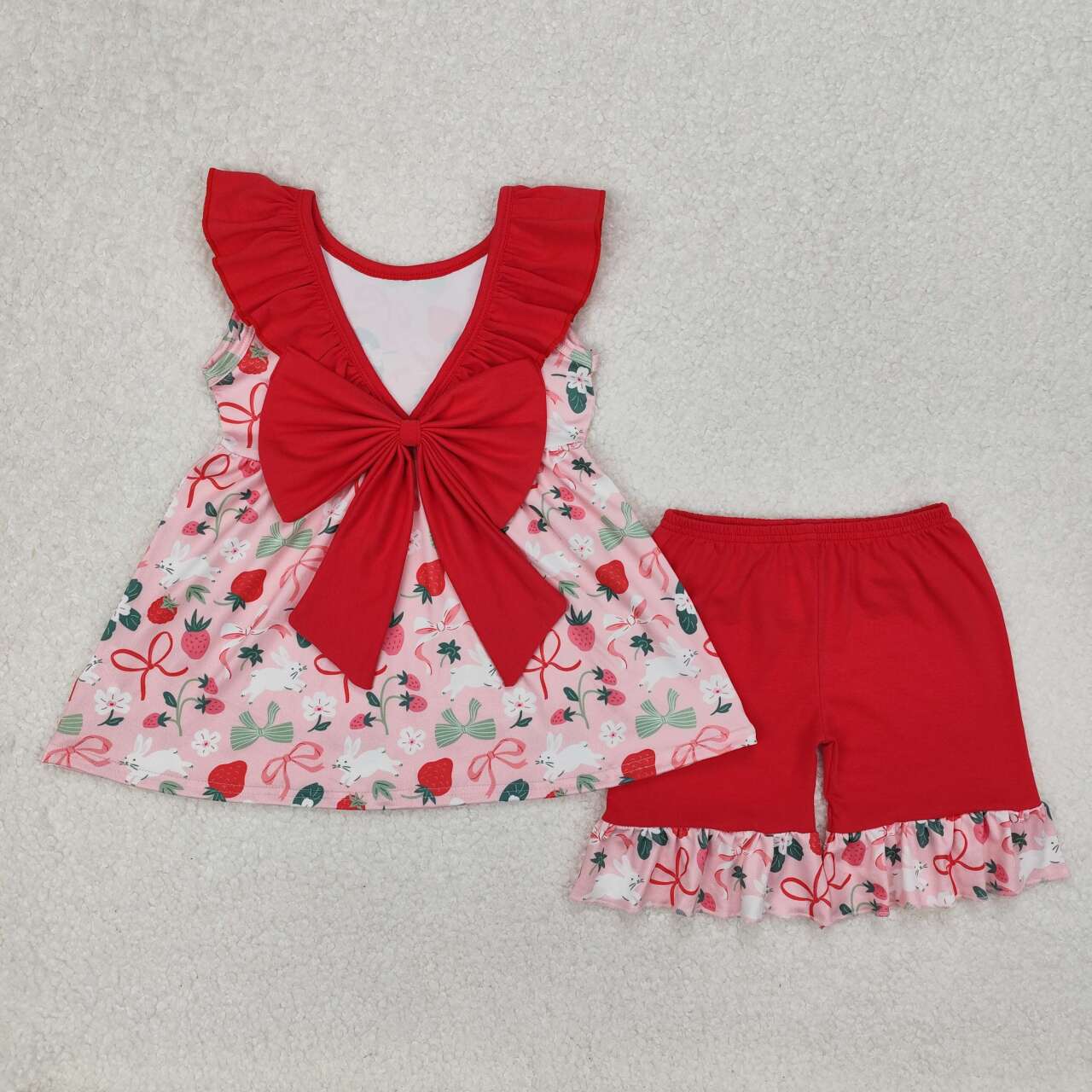 GSSO1914 RTS girl clothes red bow rabbit girl easter summer outfit