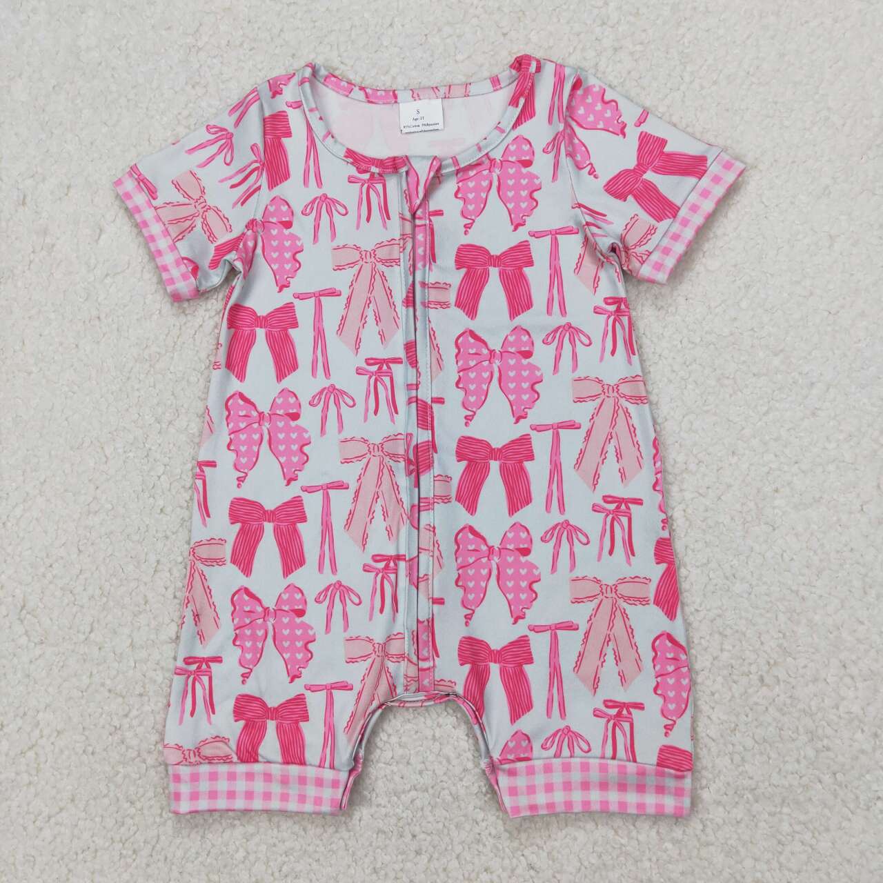 SR2771 RTS baby girl clothes pink bows toddler girl summer romper zip romper