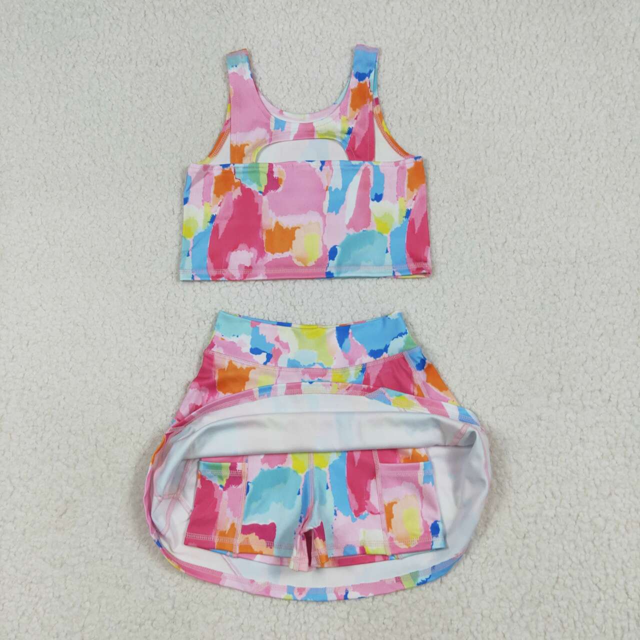 GSD2625 RTS girl clothes colorful girl summer dress yoga clothes set atheletic clothing