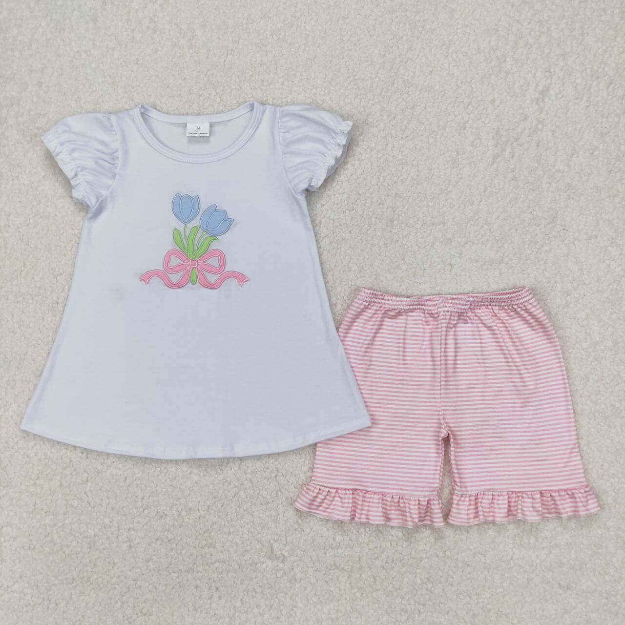 GSSO2275 RTS toddler girl clothes floral embroidery girl summer shorts set 