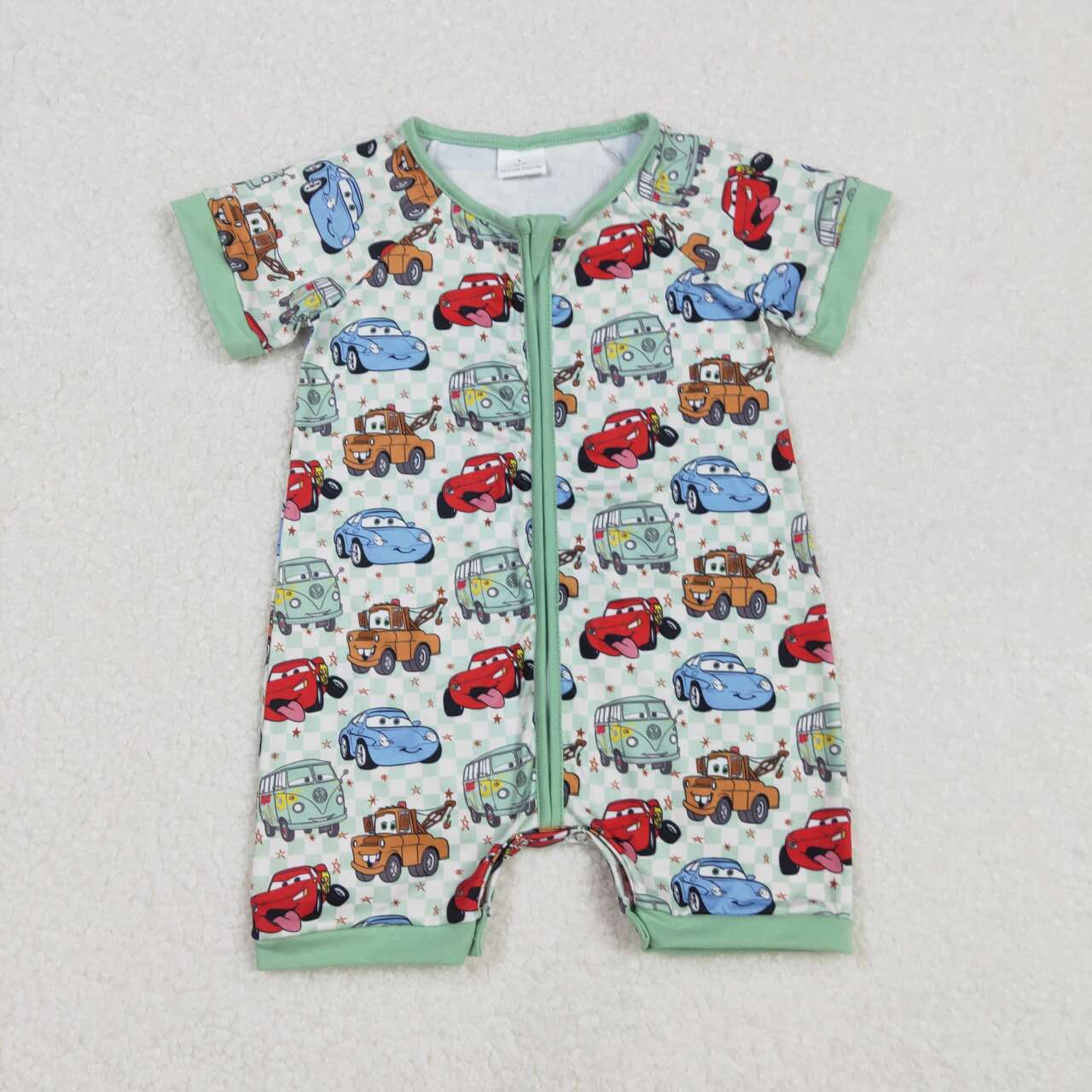 SR2373 RTS boy clothes cartoon car boy summer romper zip romper